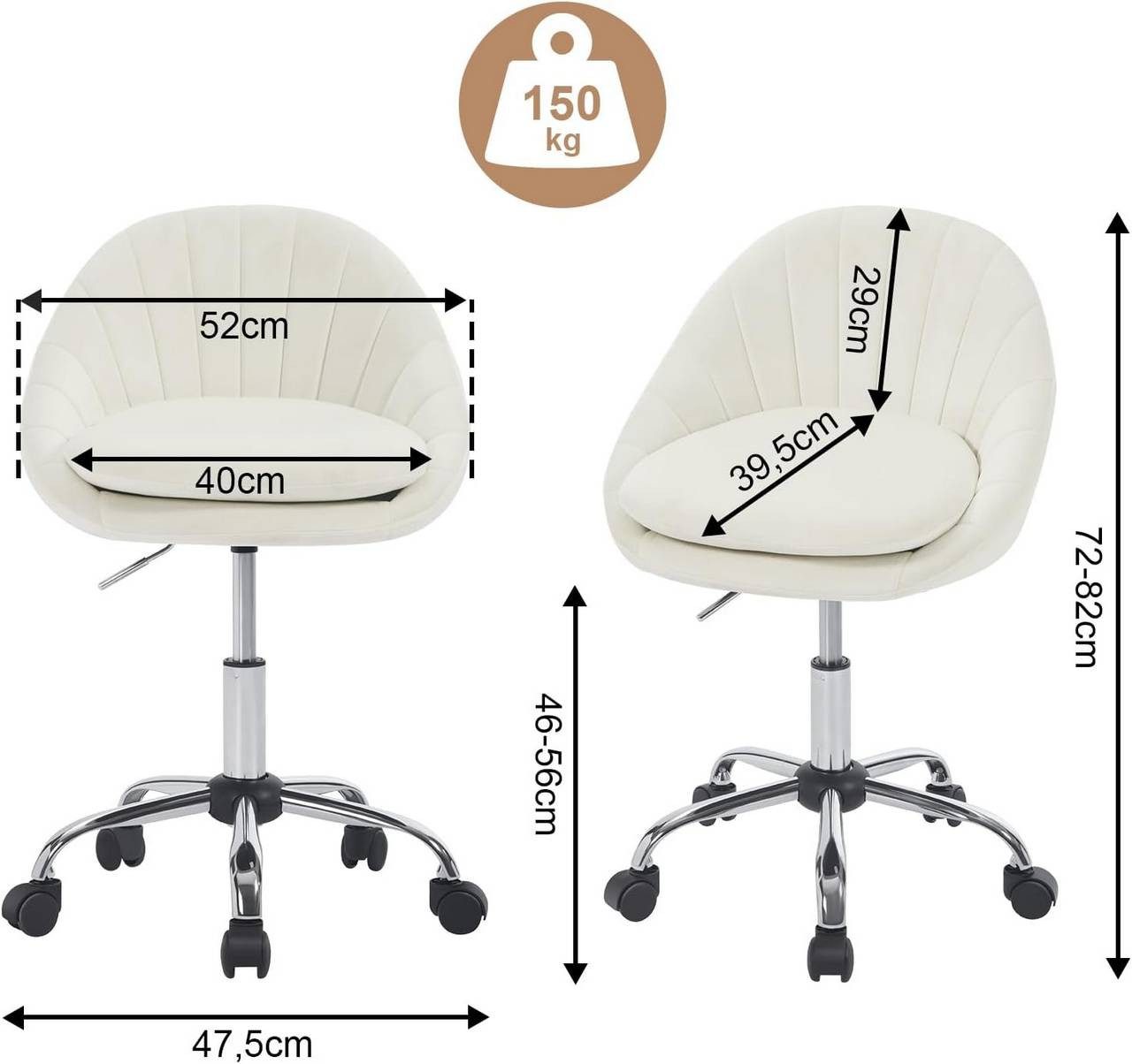 Woltu Bürostuhl (1 St), ergonomisch, Schminkstuhl, Schreibtischstuhl 150 kg belastbar