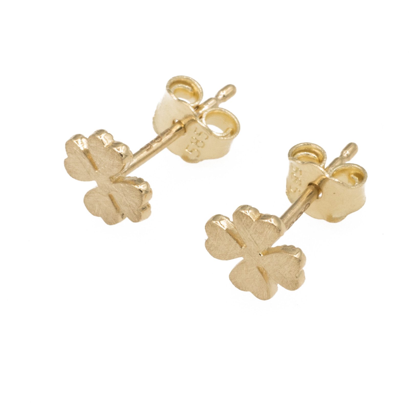 Paar Ohrstecker Ohrstecker Kleeblatt mattiert 585 Gold 14 Karat