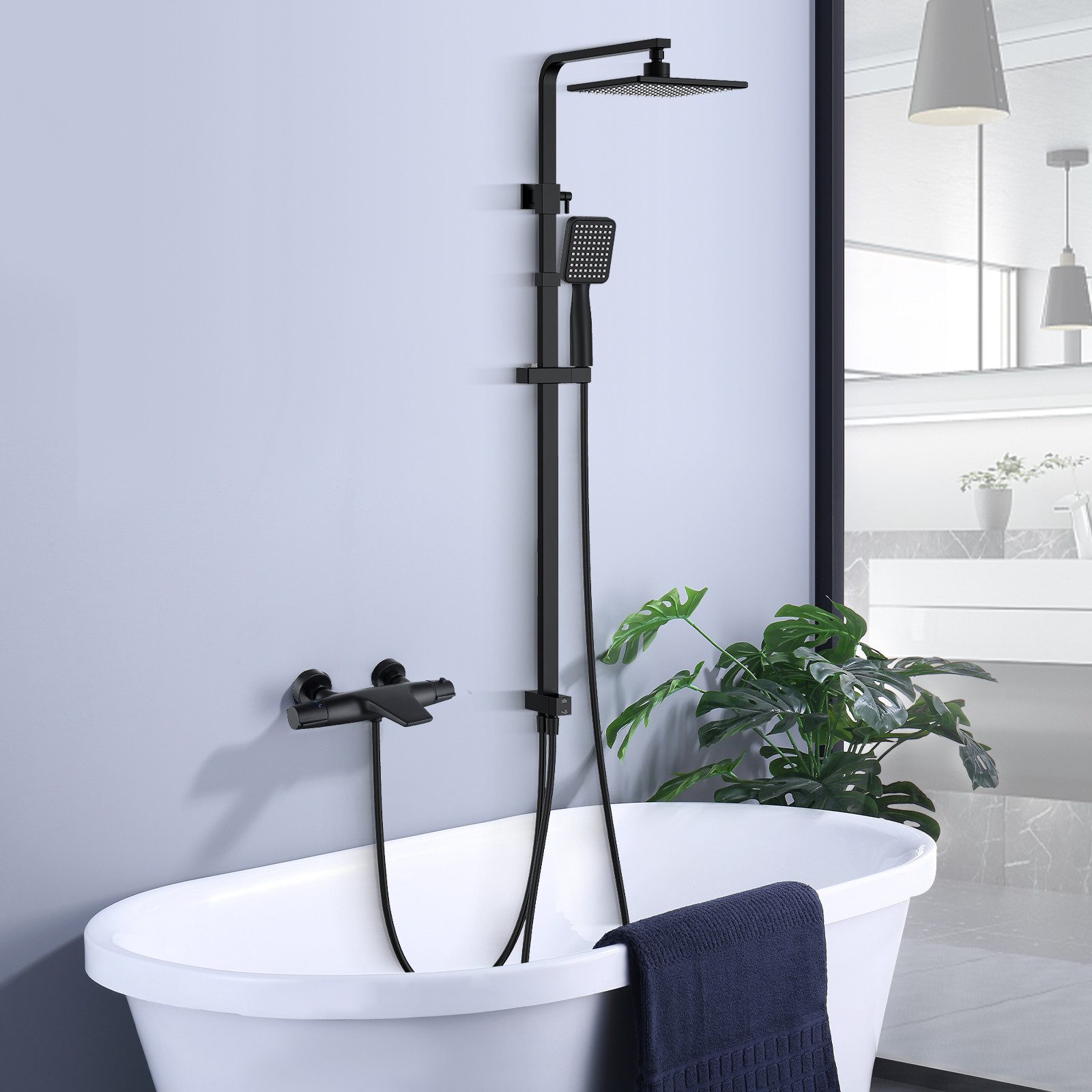 HOMELODY Duschsystem Abnehmbares Duschsystem mit Wasserfall Badzubehör Duschzubehör, 3 Strahlart(en), Mit Wasserabscheider, Wasser kommt aus dem Wasserfall,Schwarz