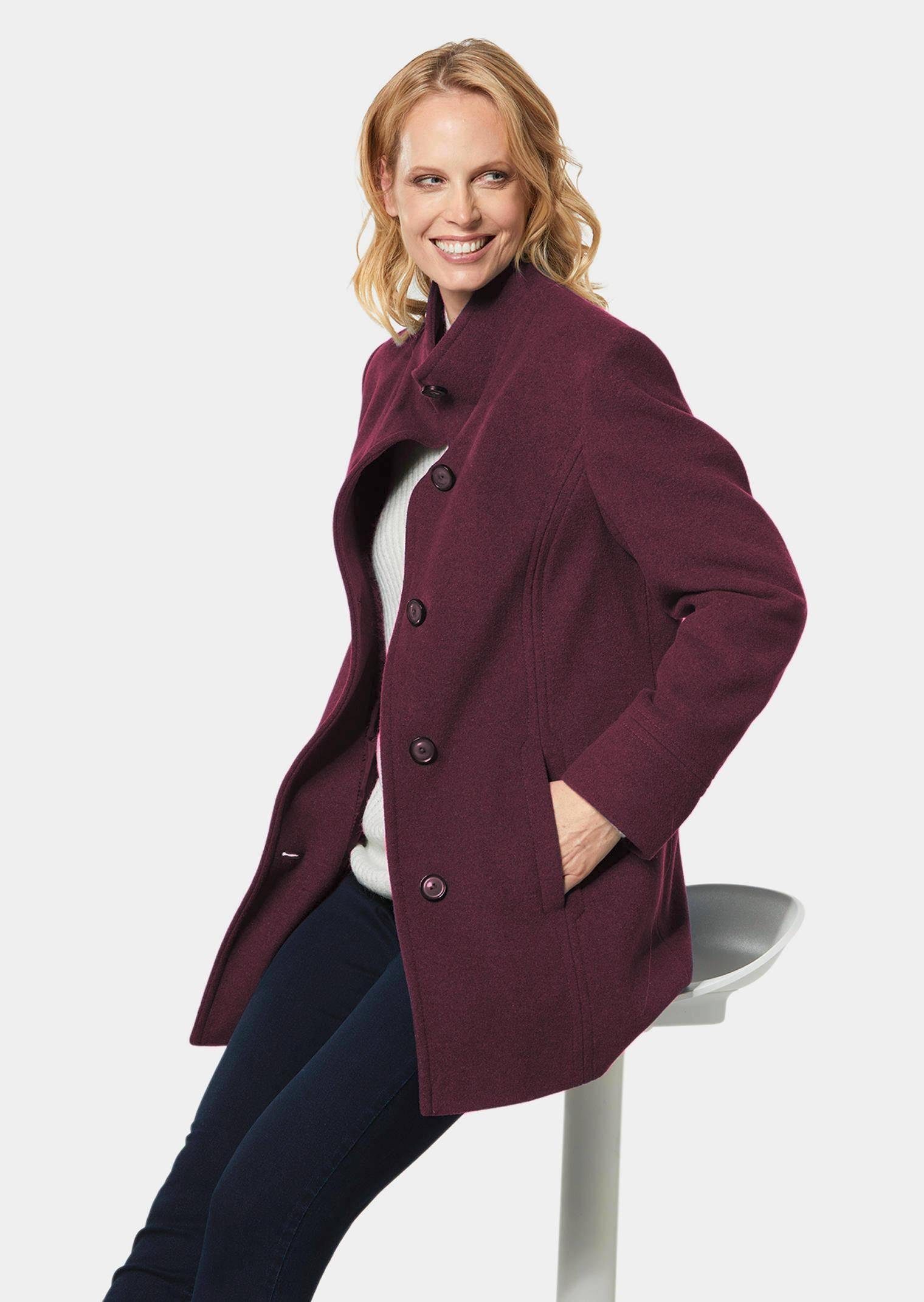 GOLDNER Wolljacke Eleganter Wintermantel mit Stehkragen Longmantel mit Knöpfen, Schubtaschen und Langarm