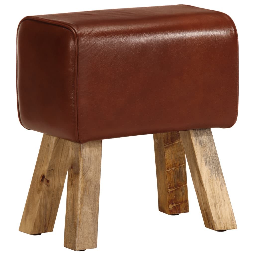 vidaXL Essbank Sitzbank Turnbock-Design 38 cm Braun Echtleder Massivholz
