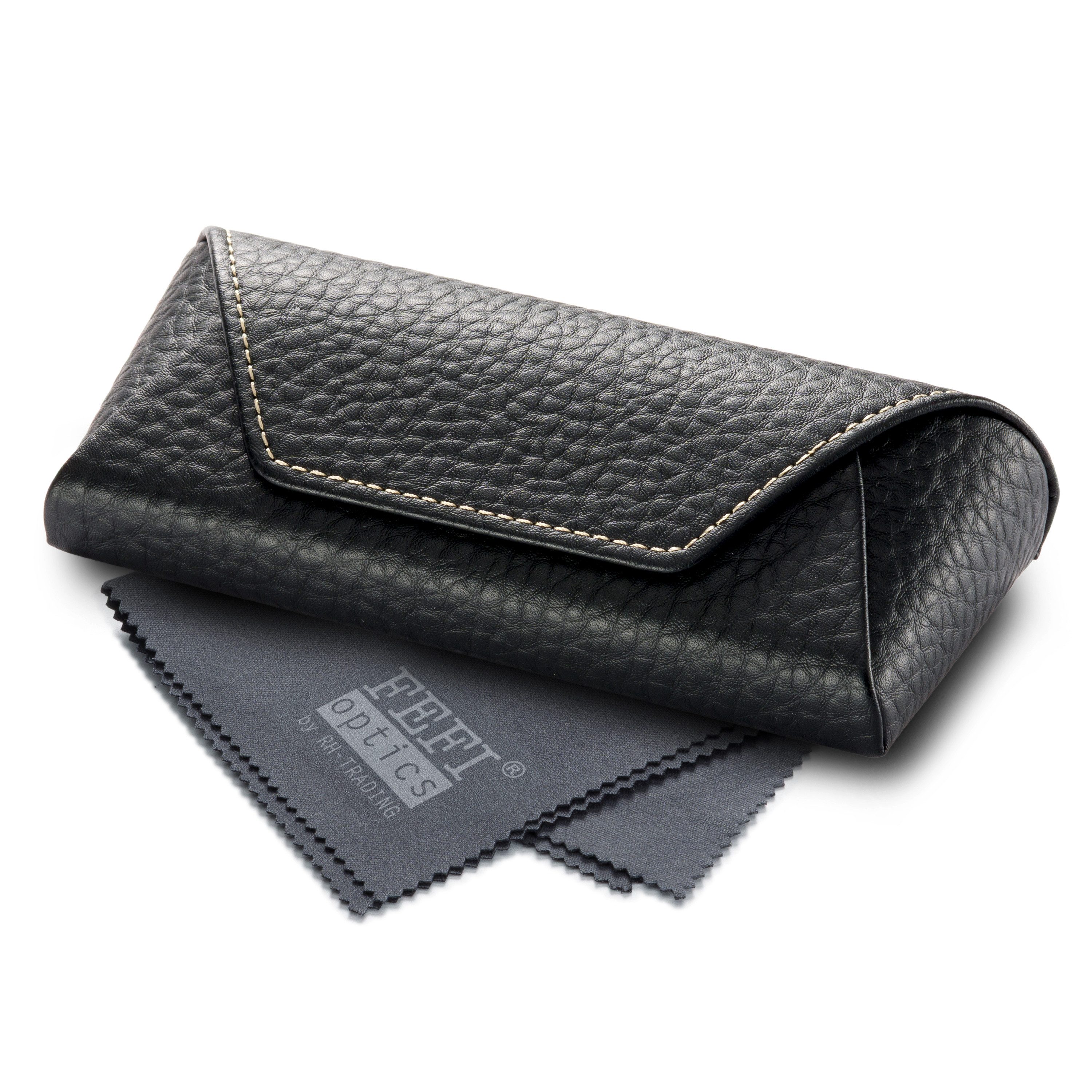 FEFI Brillenetui Hardcase - Klassische Leder-Optik, Magnetverschluss, Set aus 1 Etui + hochwertigem Mikrofasertuch