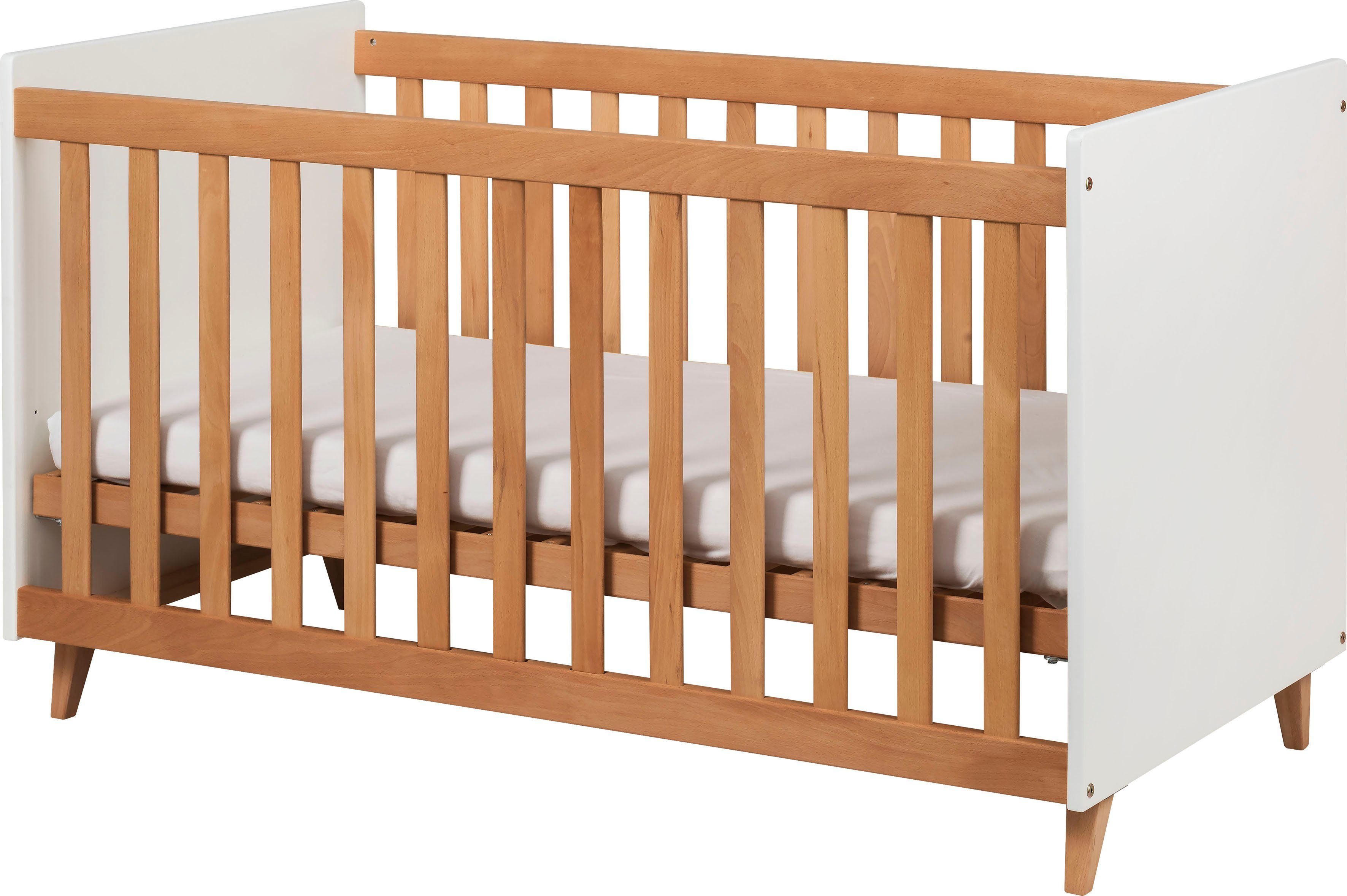 Lüttenhütt Babybett Infanscolor, Babybett 70x140 cm, höhenverstellbar mit Lattenrost 3 Schlupfsprossen