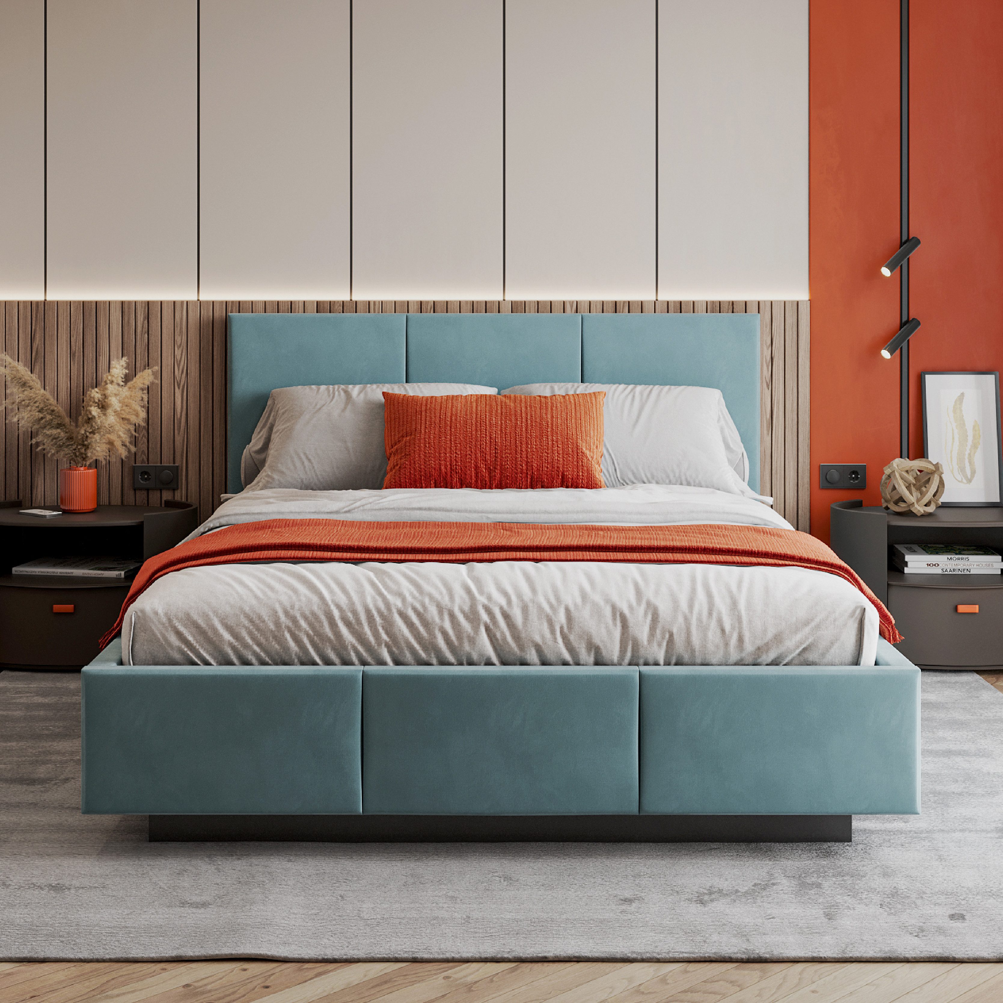 FDM Polsterbett ALMADA modern mit Bettkasten MADE IN EU - mit Trinity Velours Bezug (verfügbar 90x200 120x200 140x200 160x200 180x200cm, Bettrahmen, Bett, mit großen gepolsterten Kopfteil, mit Bettkasten zum aufklappen), Hebbarer Metallrahmen, Bettkasten, mit/ohne Matratze