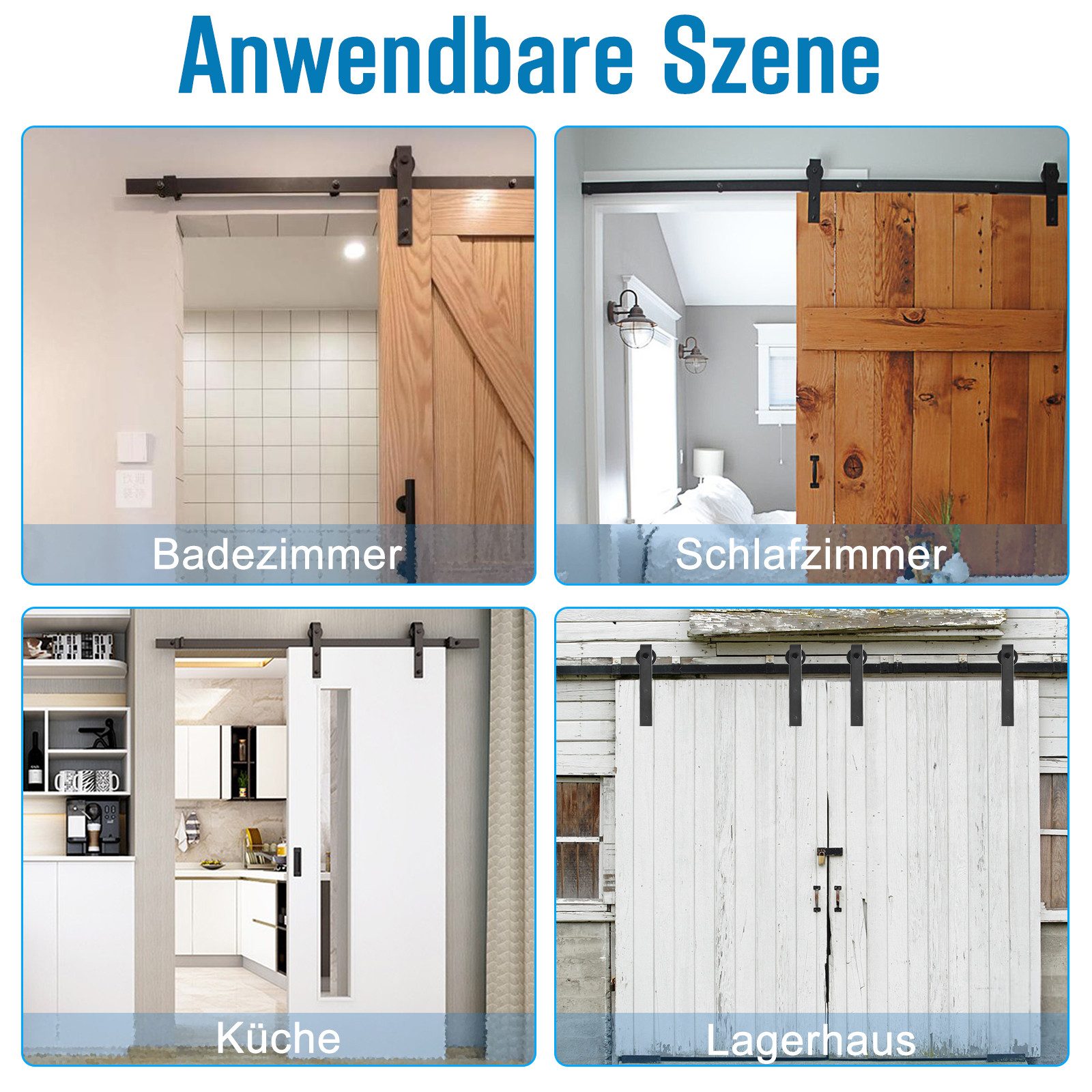 FIVMEN Schiebetür Schiebetürbeschlag Set Schiebetürsystem Beschlagset Schwarz, 183cm/200cm/366cm Laufschiene für Schiebetüren, Wandschränke – Bild 5 von 5