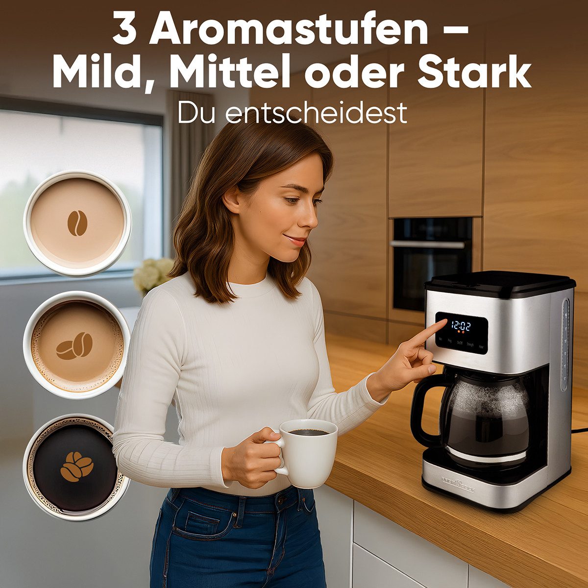 ProfiCook Filterkaffeemaschine PC-KA 1299, Filterkaffeemaschine mit Glas-Kanne, 14 Tassen