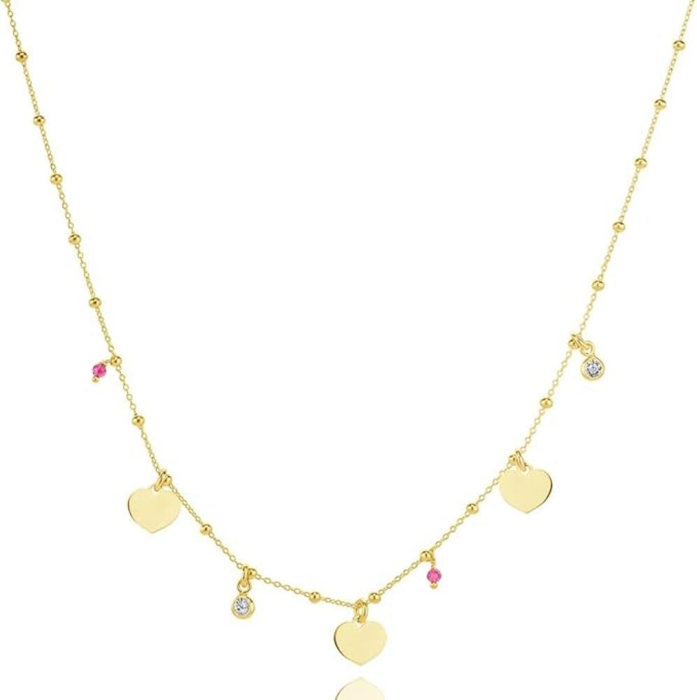 Miore Charm-Kette TA009SN - mit Herzen & Steinen - 925 Sterling Silber vergoldet 18Kt, Ankerkette mit 44 cm Länge