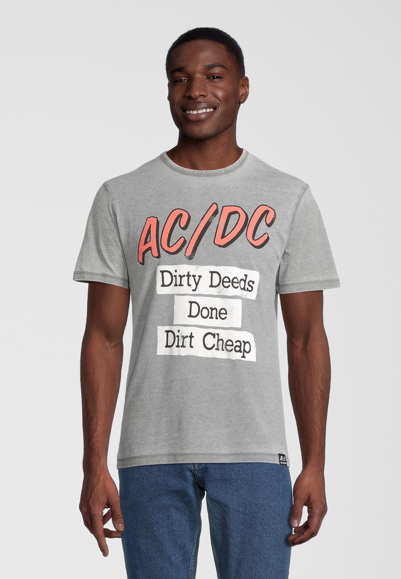Recovered T-Shirt ACDC Dirty Deeds Done Cheap Light Grey GOTS zertifizierte Bio-Baumwolle