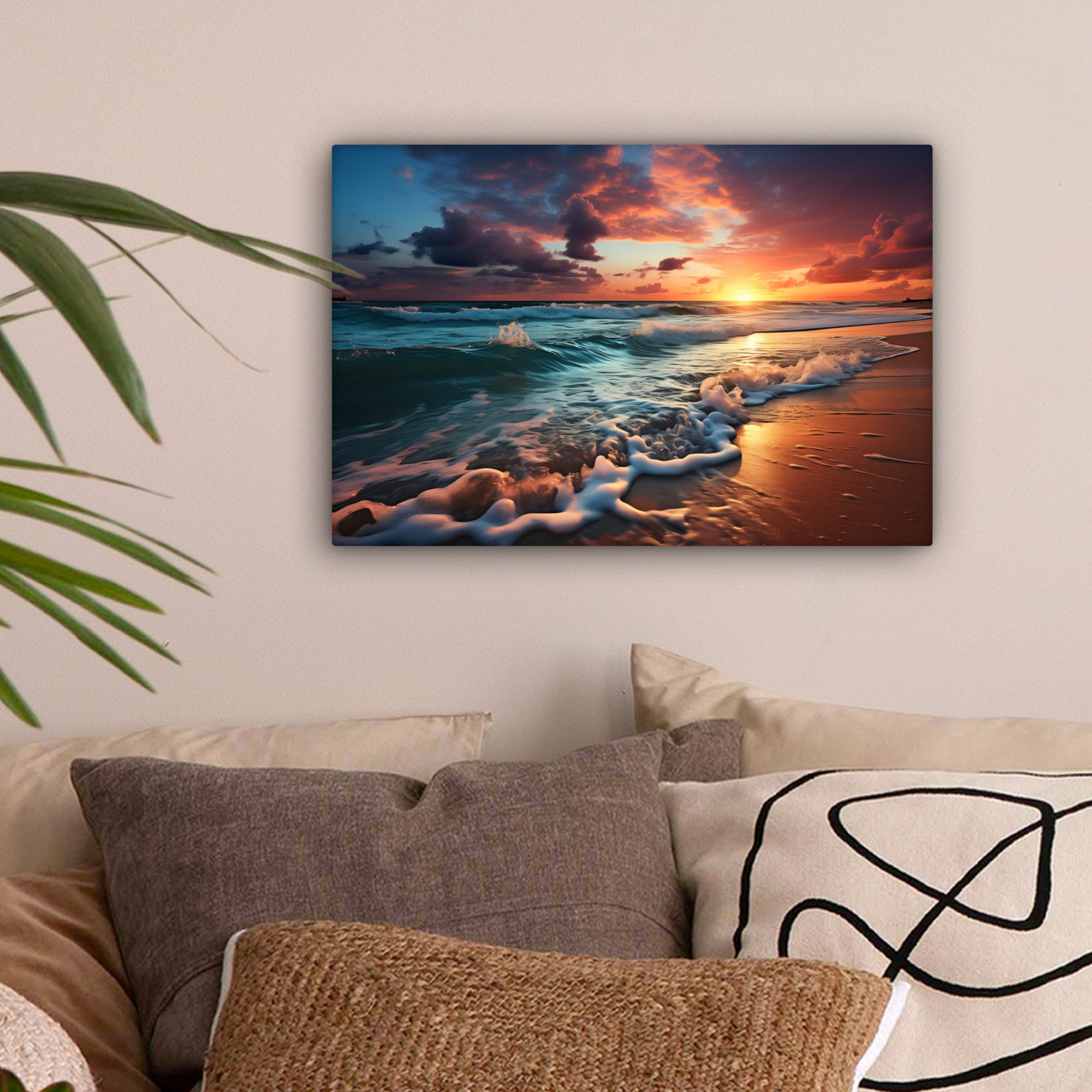 OneMillionCanvasses® Leinwandbild Sonnenuntergang - Strand - günstig online kaufen