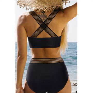 HOTDUCK Bustier-Bikini Bikini mit hoher Taille, Push-Back, Crossover-Badeanzug, Strandbikini