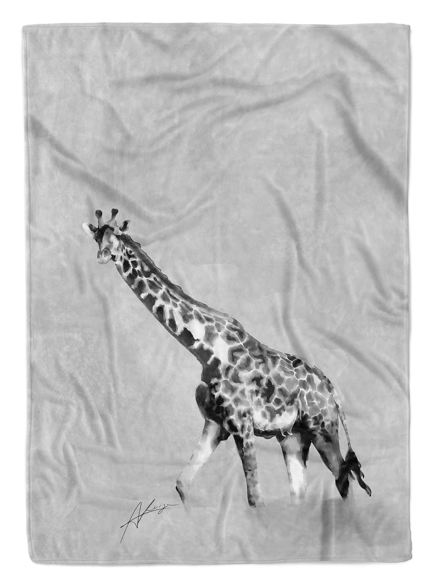 Sinus Art Handtücher Handtuch Strandhandtuch Saunatuch Kuscheldecke Grau Giraffe Motiv Afrika, Baumwolle-Polyester-Mix (1-St), Handtuch