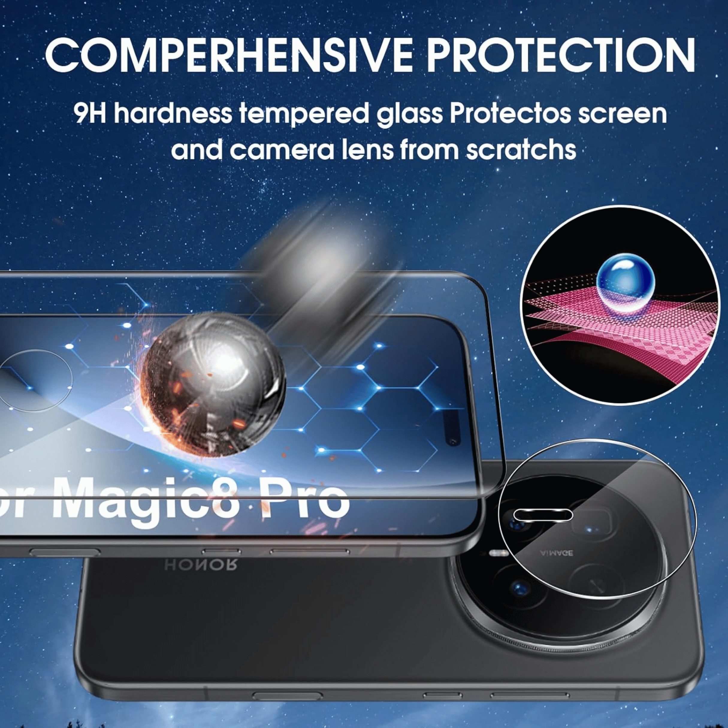 SmartUP Displayschutzglas 2X Schutzglas für Honor Magic 8 Pro Display Kamera Panzerfolie Full 3D für Honor Magic 8 Pro, 4 Stück, Rundumschutz, passgenaue Verarb – Bild 2 von 5