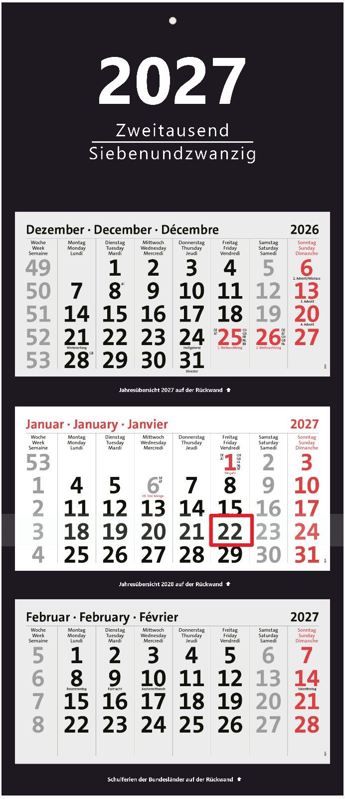 Anschütz Wandkalender XXL 3-Monatskalender 2027