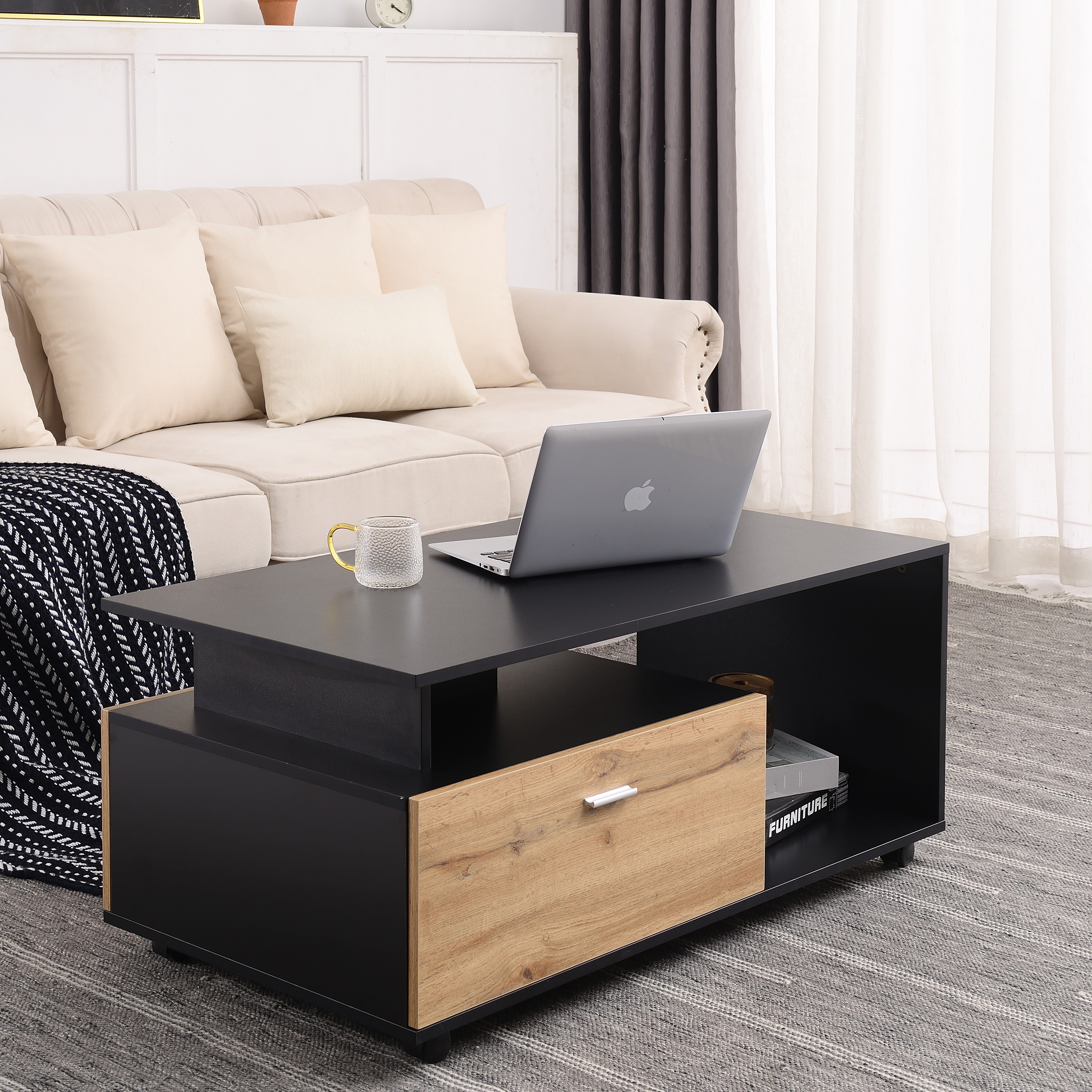 Merax Couchtisch mit LED-Beleuchtung, Wohnzimmertisch, mit LED, Wohnzimmertisch, Beistelltisch, betonoptik