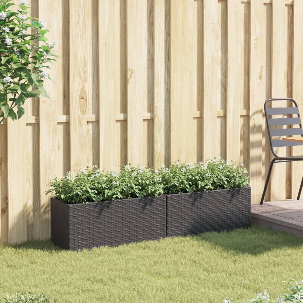 vidaXL Blumentopf Pflanzkübel mit 2 Töpfen 2 Stk. Schwarz 72x30x32 cm Poly Rattan (2 St)