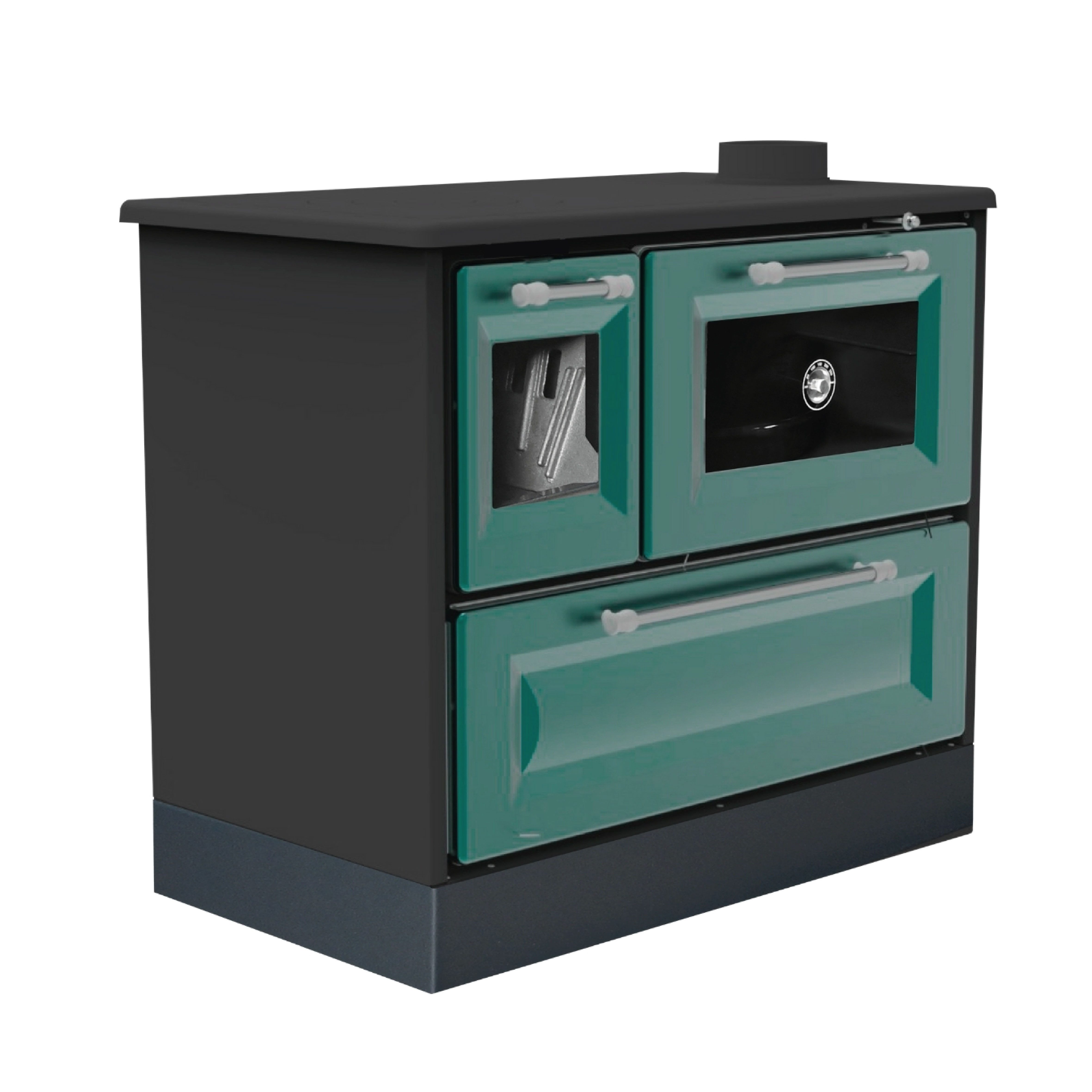 Hosseven Kaminofen mit Backfach und Herdplatte 4012 Grün Holzofen 8 kW Holz Ofen, 7.7 kW, Dauerbrand, Ofen Mehrfachbelegung Kamin Heizofen Küchenherd