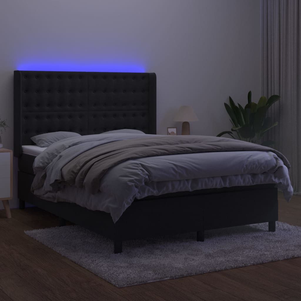 vidaXL Bett Boxspringbett mit Matratze & LED Schwarz 140x200 cm Samt