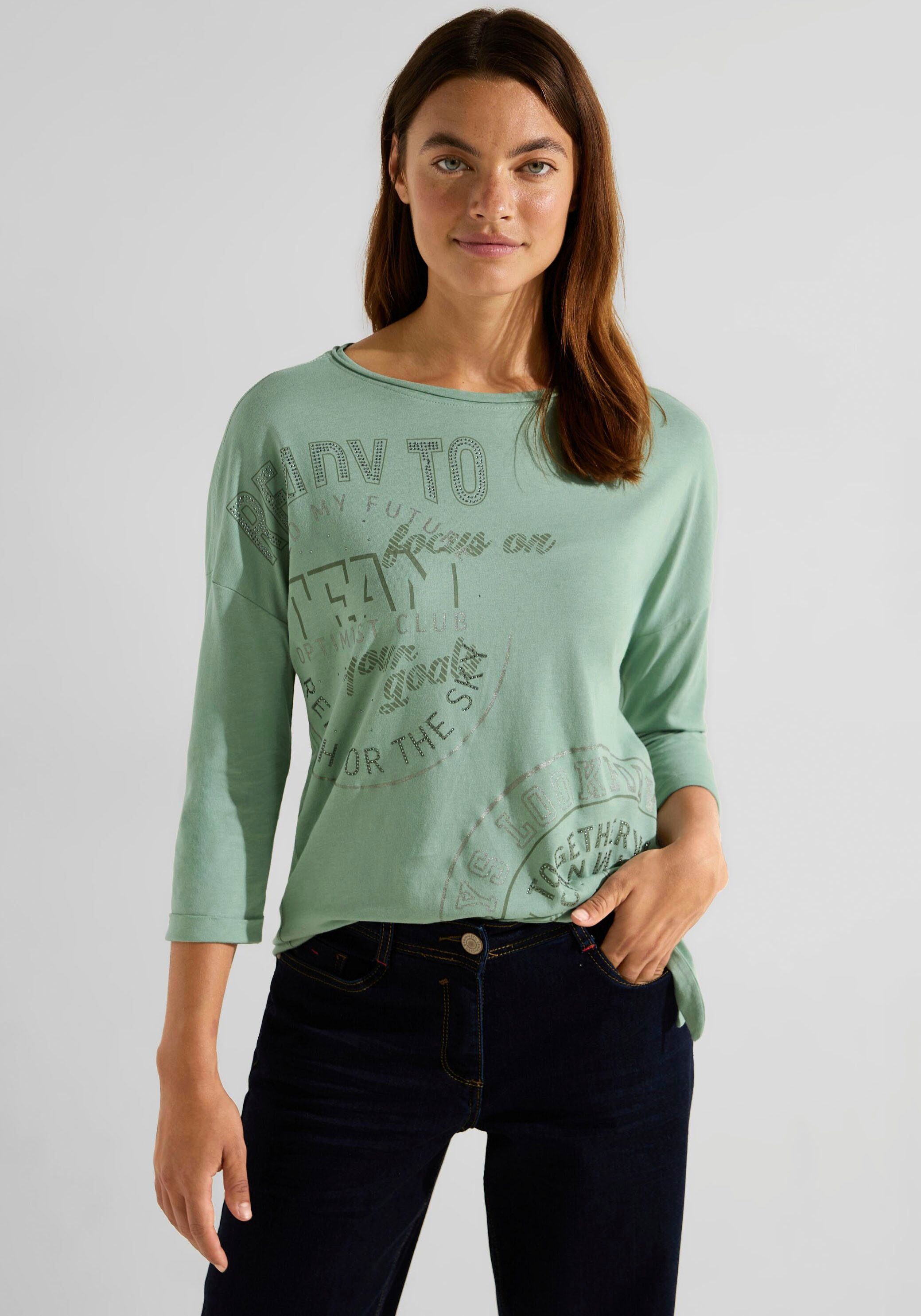 [Sie können echte Produkte zu günstigen Preisen kaufen!] Cecil Sweatshirt mit Tunnelzug Bund im sage green