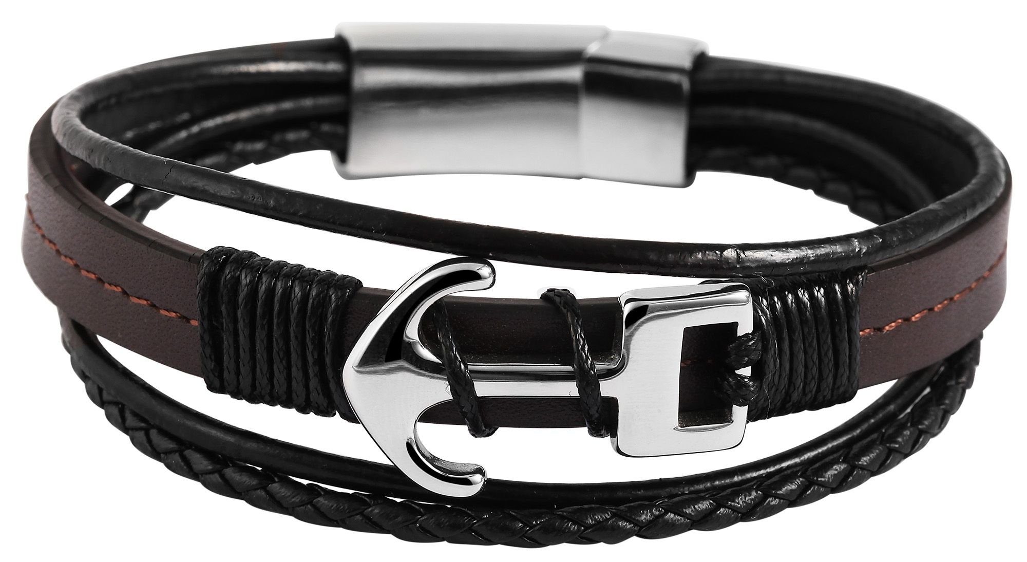 AKZENT Lederarmband Lennard Leder Armband aus Echtleder mit Anker Edelstahlelement Braun (einzeln, inkl. Schmuckbox)