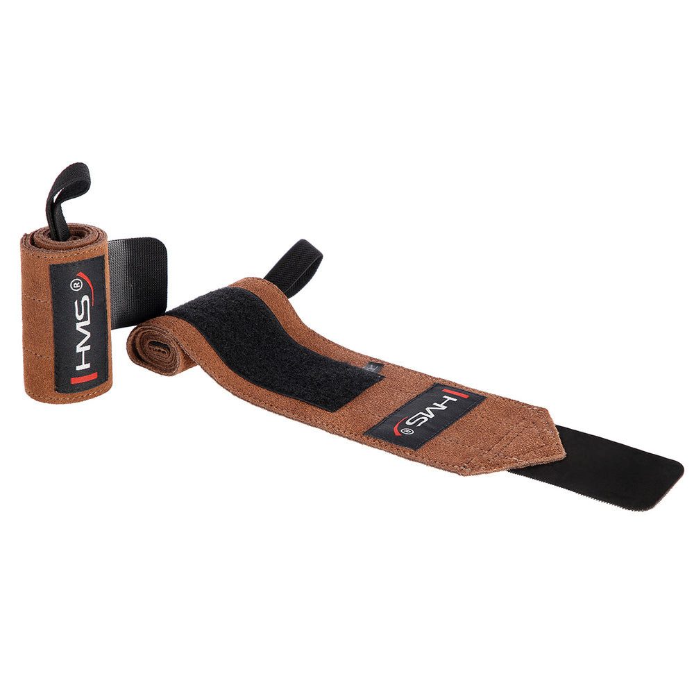 HMS Handgelenkbandage Lederbandage Handgelenkstütze Kraftsport (Spar-Set, 2-tlg., 60 x 8 cm robust), Rindsleder, Daumenschlaufe, Klettverschluss, 2er-Set