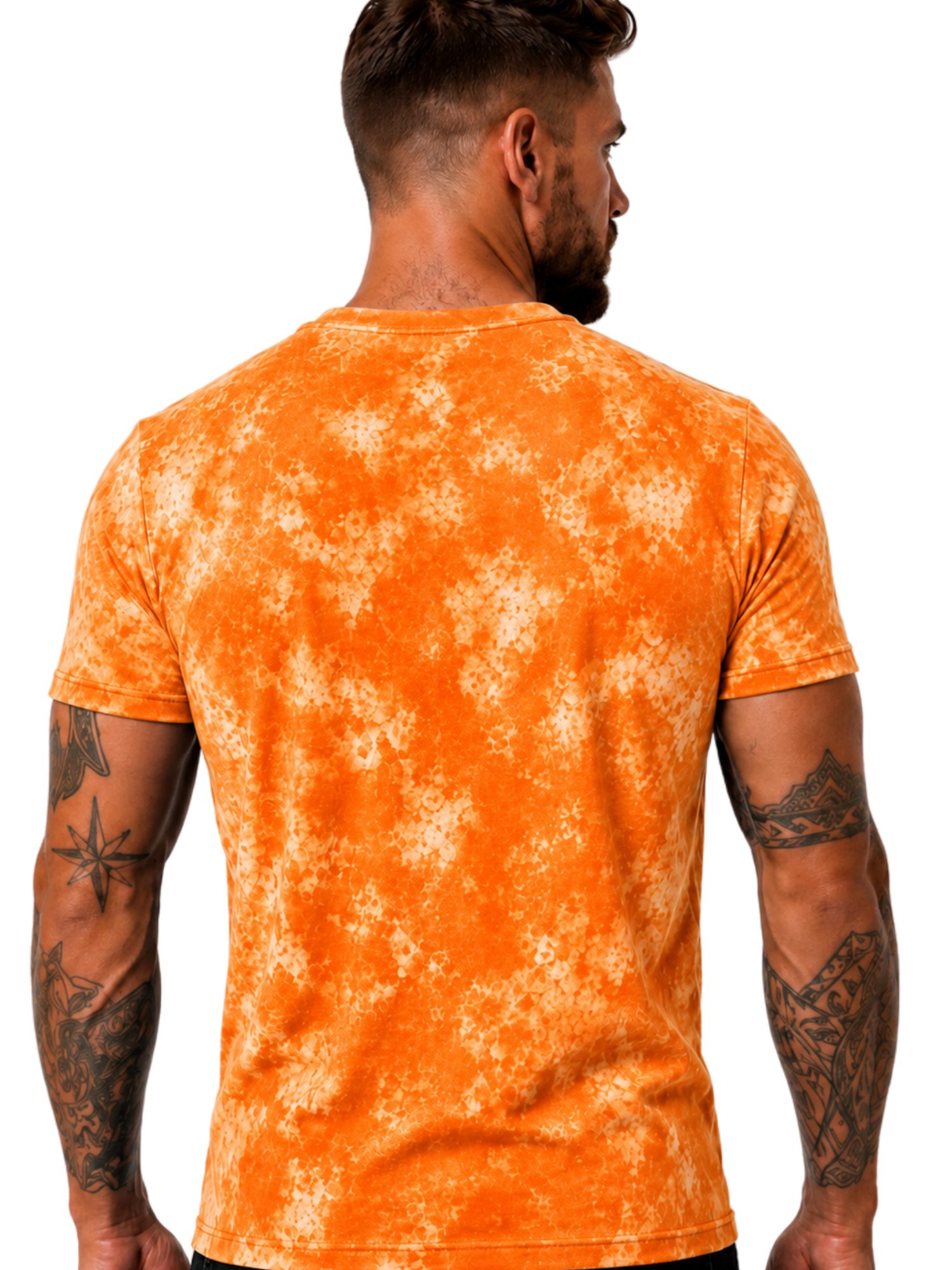 L.gonline Kurzarmshirt Herren T-Shirt, Sommershirt, Batik Optik, 2879 Orange M (Shirt Kurzarmshirt Tee, 1-tlg) Fitness Freizeit Casual