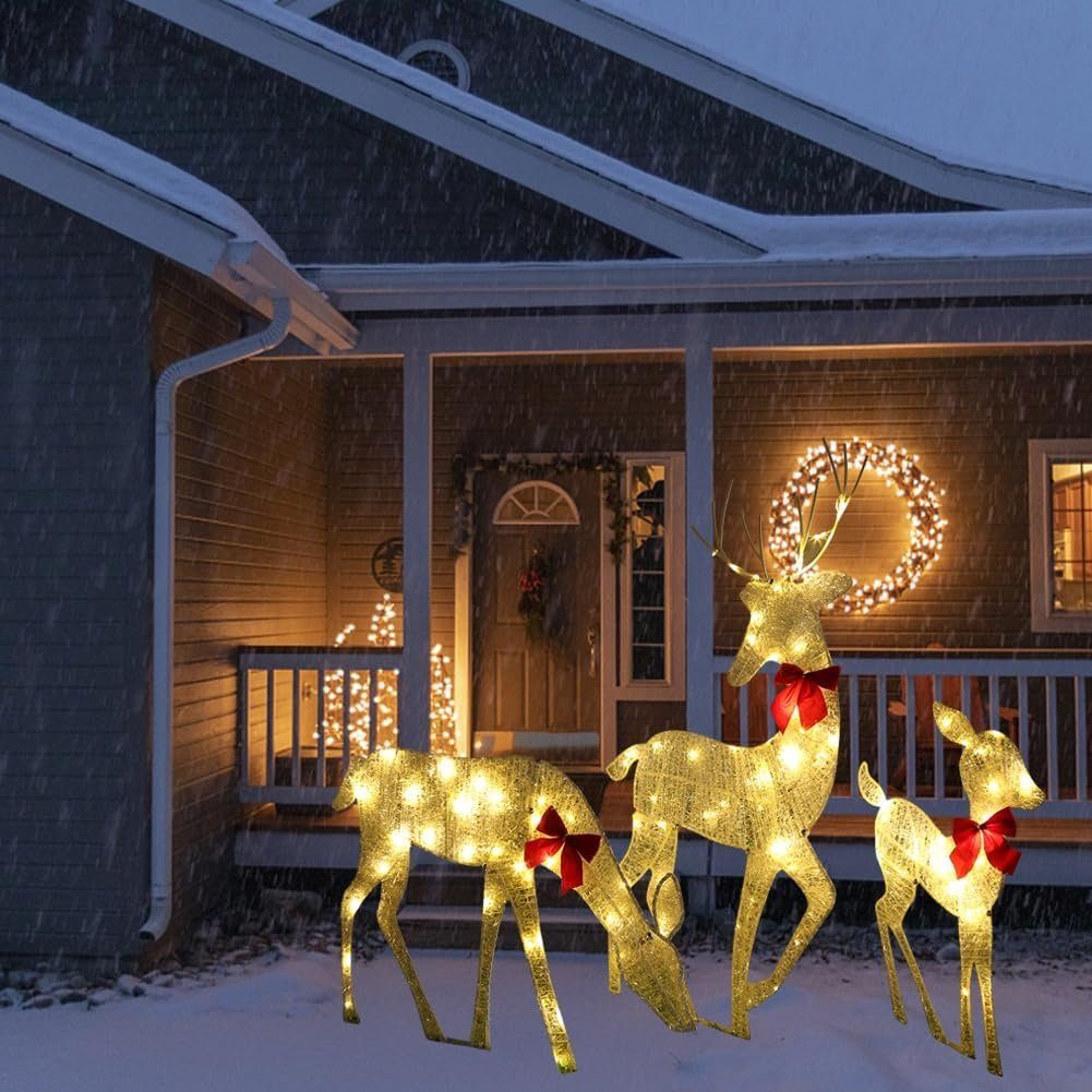 DOPWii Weihnachtsszene 3-teiliges LED Rentier Weihnachtsbeleuchtung Familie,Weihnachtsdeko