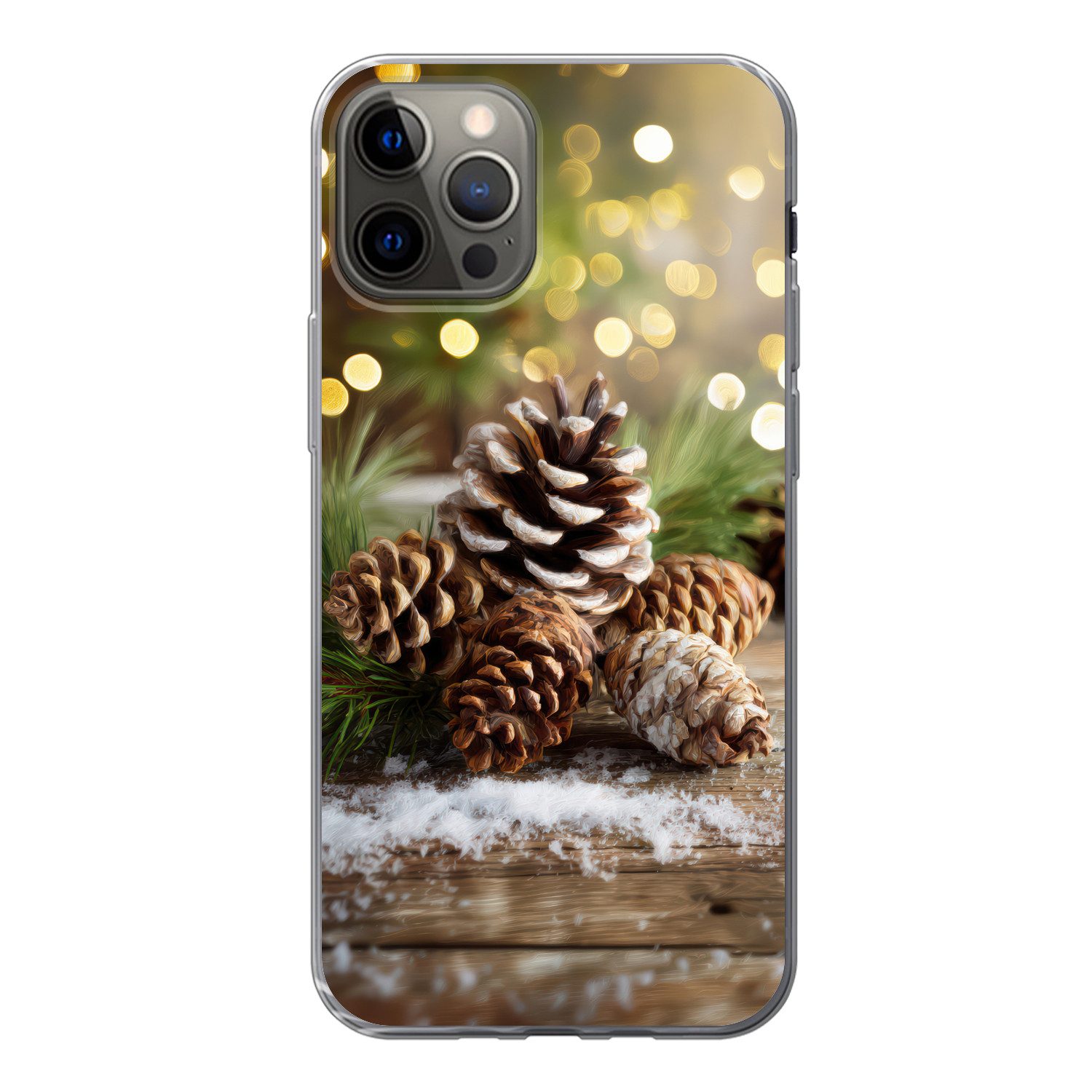 MuchoWow Handyhülle für Apple iPhone 12 Pro Tannenzapfen - Weihnachtsstimmung - Braun - Gr, Smartphone-Bumper, Print, Handy Schutzhülle Dünn