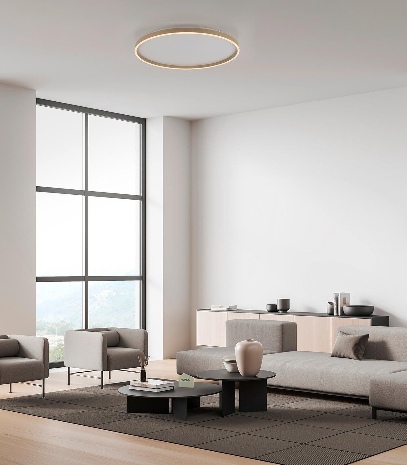 Paul Neuhaus LED Deckenleuchte ELARO, Sandfarben, Metall, Dimmfunktion, LED fest integriert, Extra-Warmweiß, Ø 60 x 5,5 cm