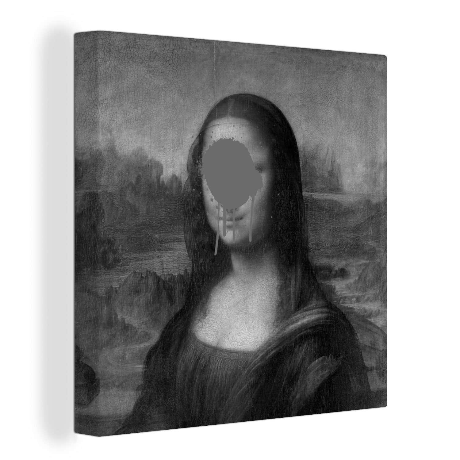OneMillionCanvasses® Gemälde Mona Lisa - Leonardo da Vinci - Schwarz - Weiß, (1 St), Leinwand Bilder für Wohnzimmer Schlafzimmer bunt