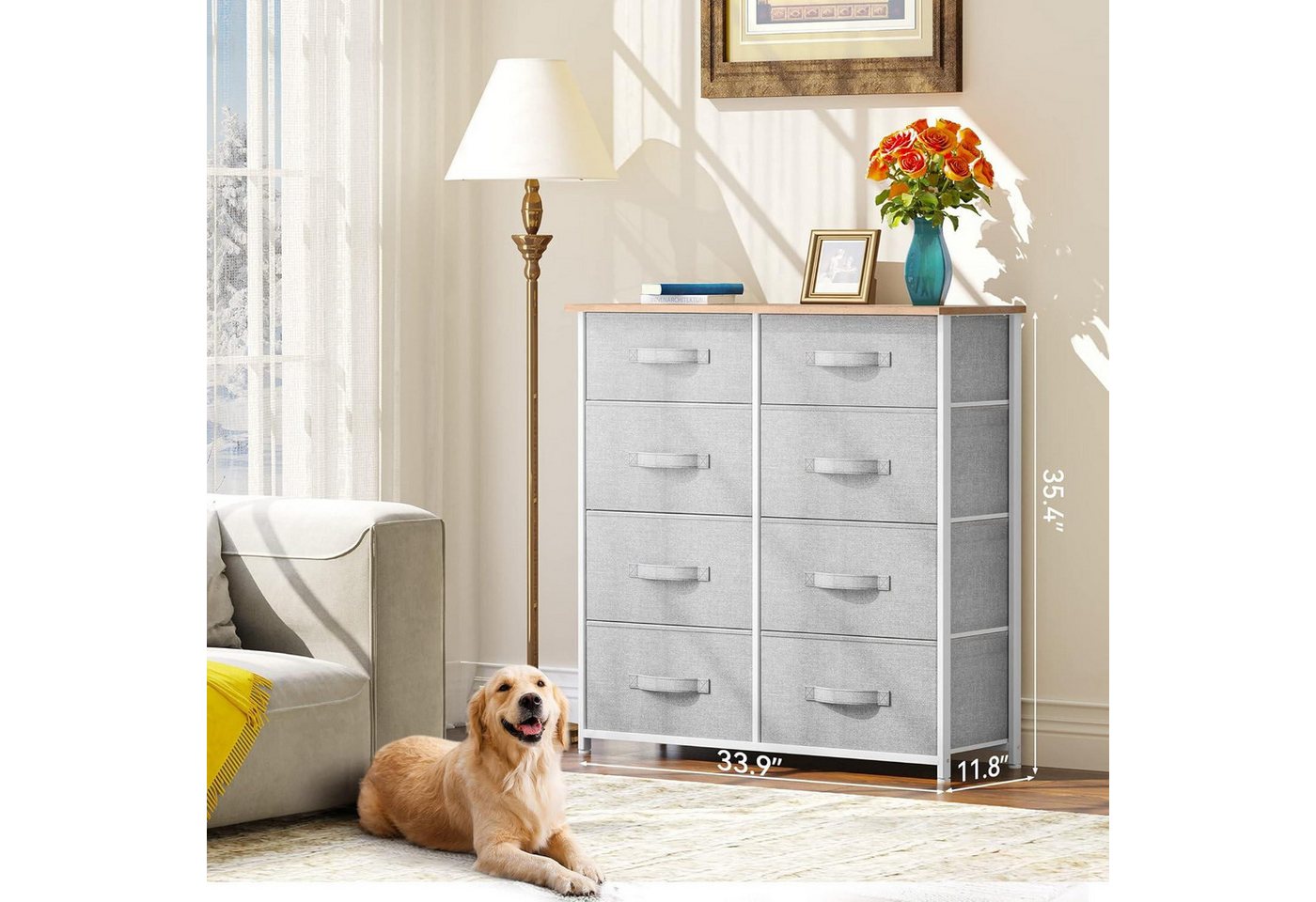 Thumbnail - YITAHOME Schraubspanner YITAHOME Kommode Schrank 8 Schubladen Stoff Hellgrau Modern