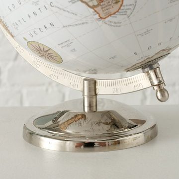 BOLTZE Dekoobjekt, Stilvoller weisser Globus 20 cm Durchmesser Hoehe 31 cm. Drehun