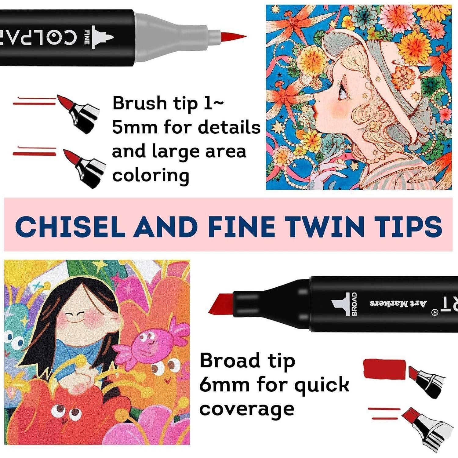 colpart Marker 120+2 Twin Marker Stifte Set Manga Design Malerei Brush Marker Kit