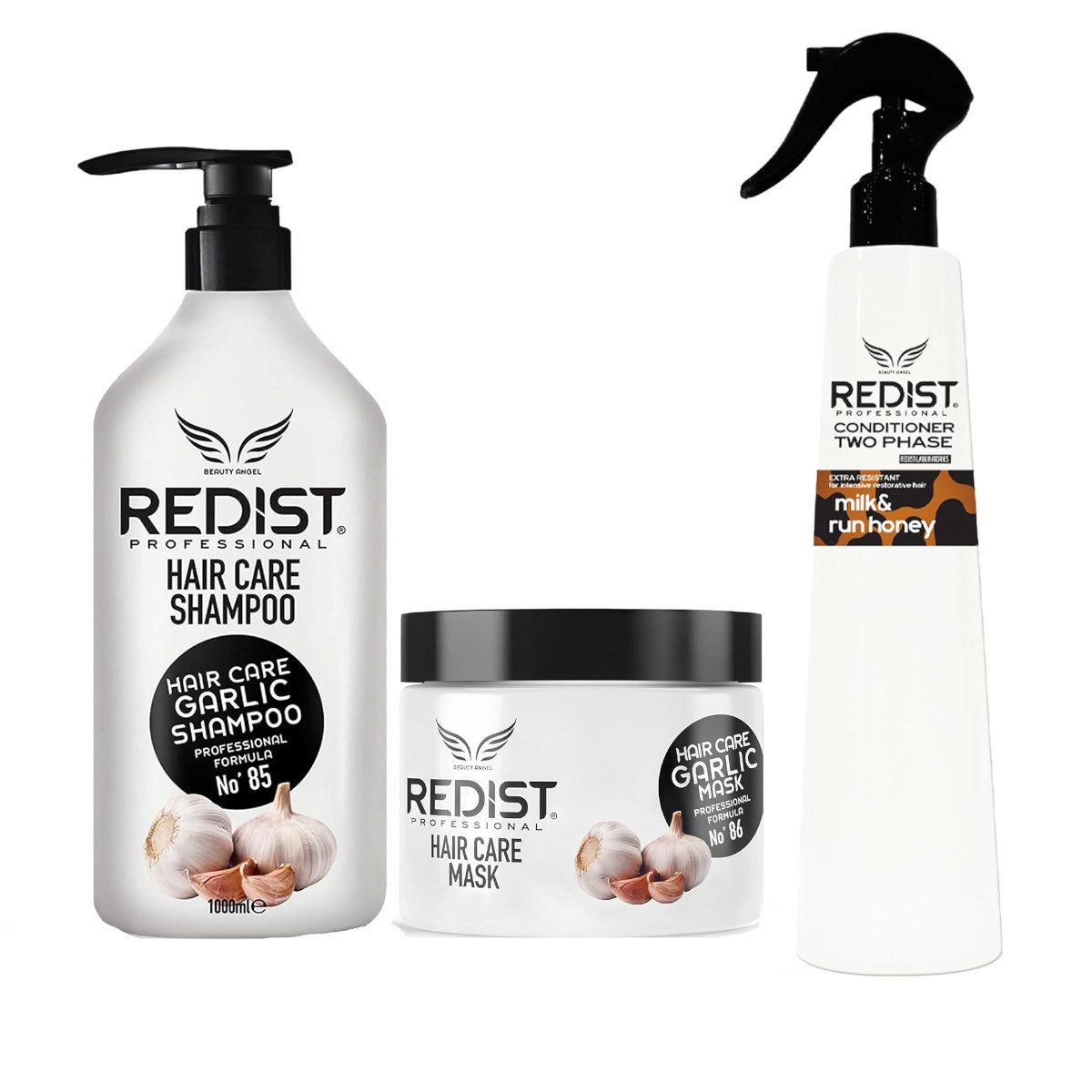 Redist Haarpflege-Set Garlic Pflege-Set - Shampoo + Haarkur + Milk Conditioner, Spar-Set, 3-tlg., Gegen Haarausfall