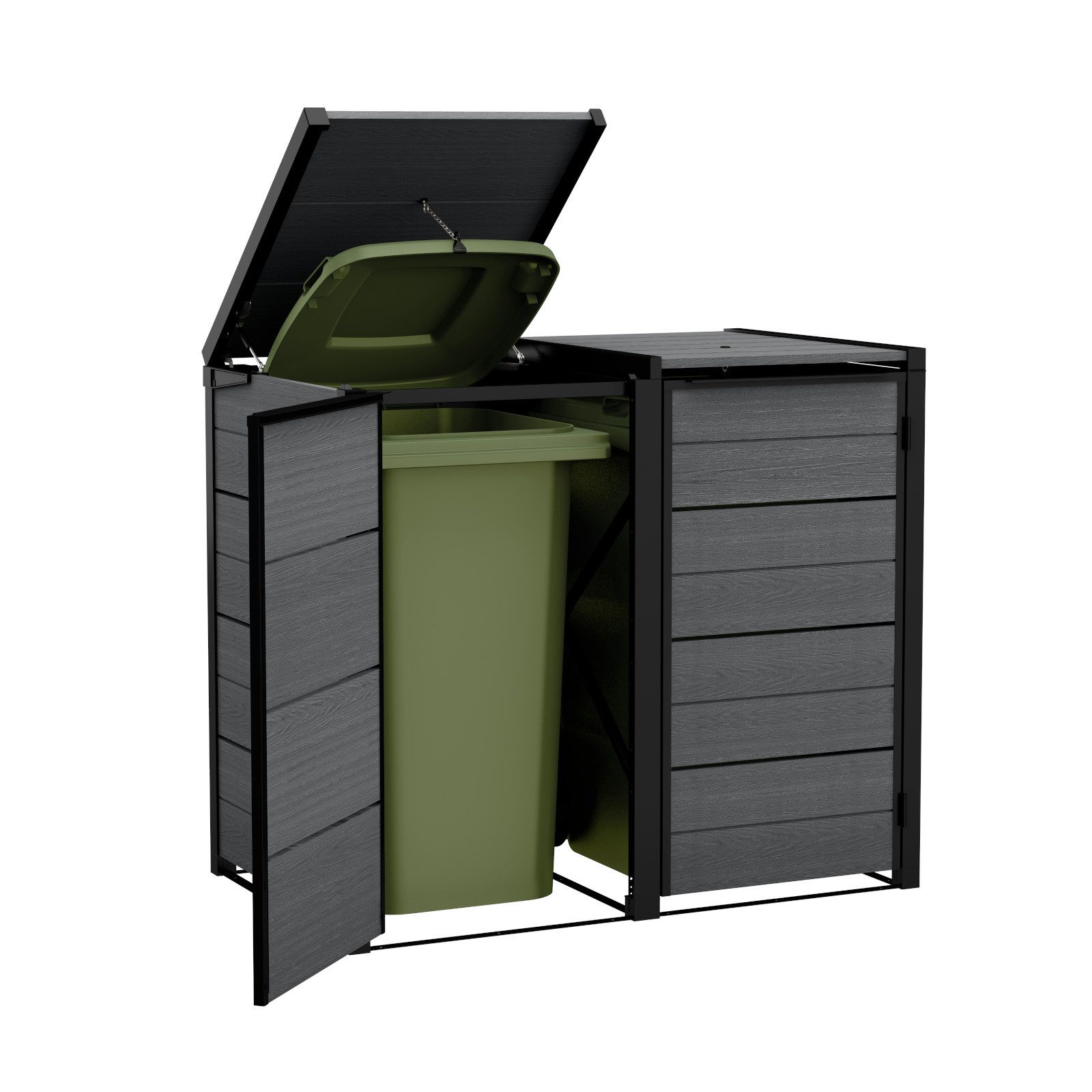 Keter Mülltonnenbox "Hide Away" 240 - 1200 Liter Anthrazit, Holzoptik, nathlos erweiterbar