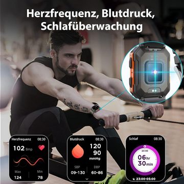 WalkerFit Smartwatch (1,8 Zoll, Android, iOS), Military Outdoor,Fitness Tracker Herzfrequenz/Schlafüberwachung,IP68