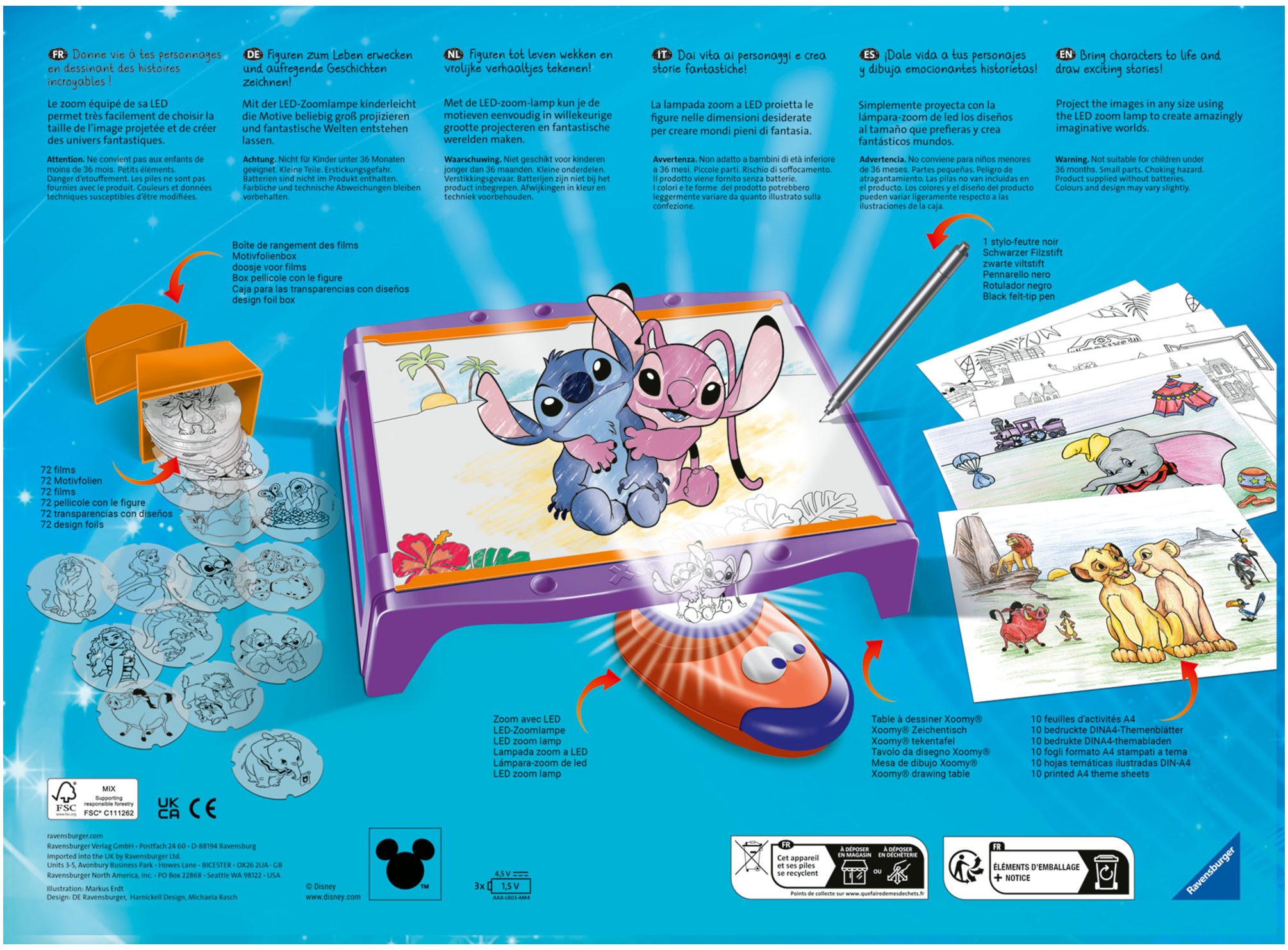 Ravensburger Malvorlage Xoomy Maxi A4-Tisch Stitch & Disney Classics, Made in Europe