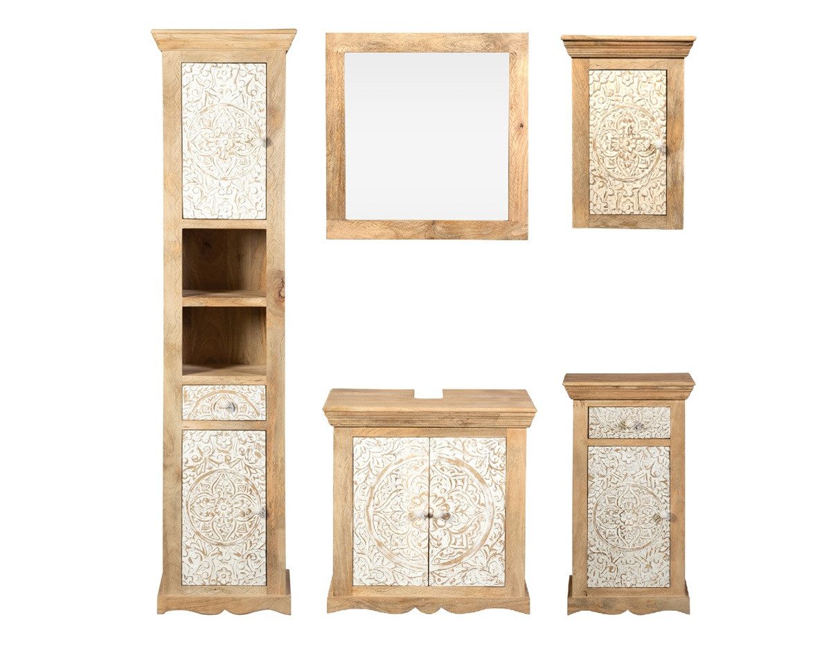 Main Möbel Badmöbel-Set Bad komplett 5-tlg. 'Tibet' Mango natur & weiß antik