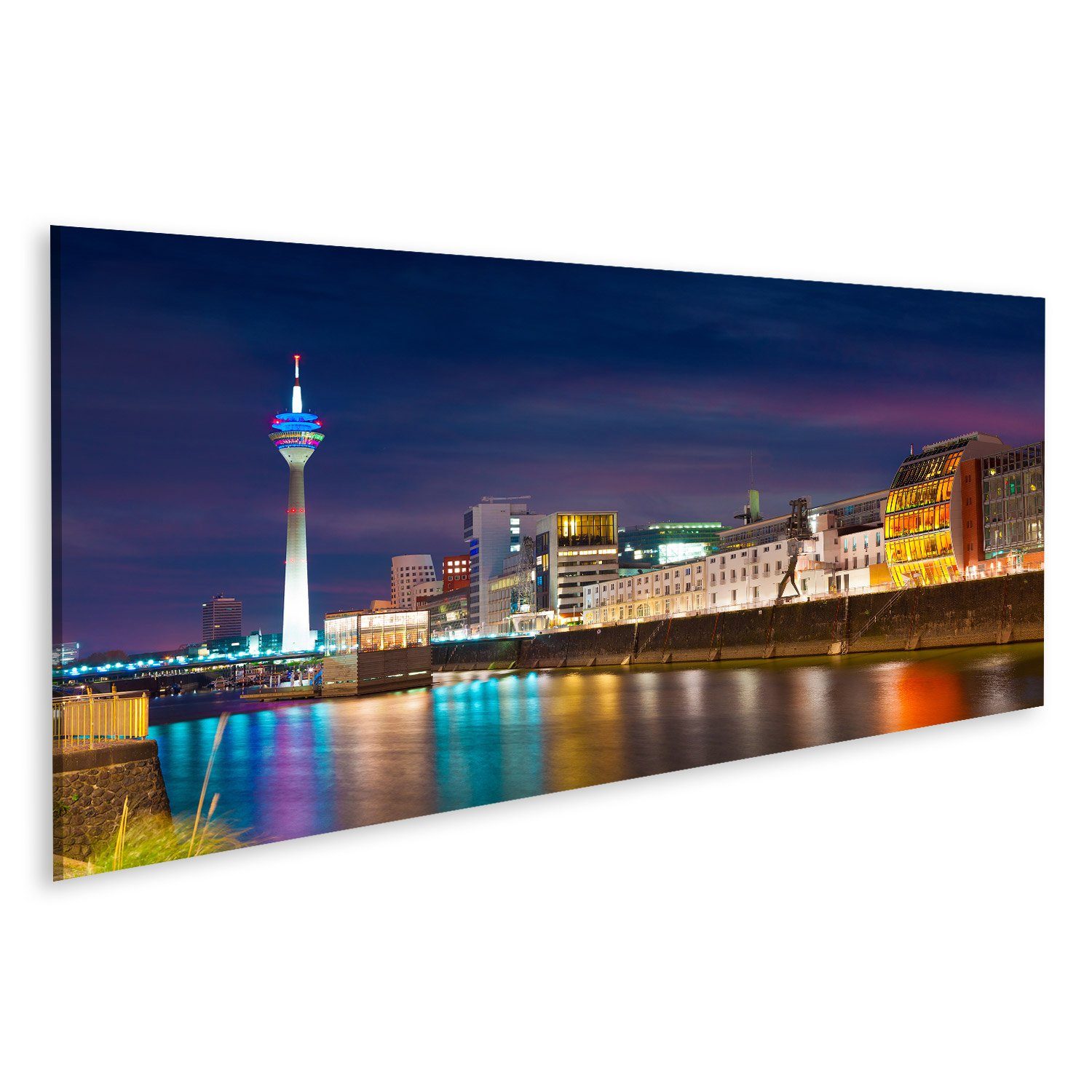Leinwandbild Bild auf Leinwand Düsseldorf Rheinturm In Der Weichen Nachtlicht Nordr