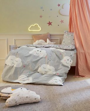 Kinderbettwäsche Clouds mit Wolken und Sternen, s.Oliver Junior, Satin, 2 teilig, Markenbettwäsche aus 100% Baumwolle mit Reißverschluss