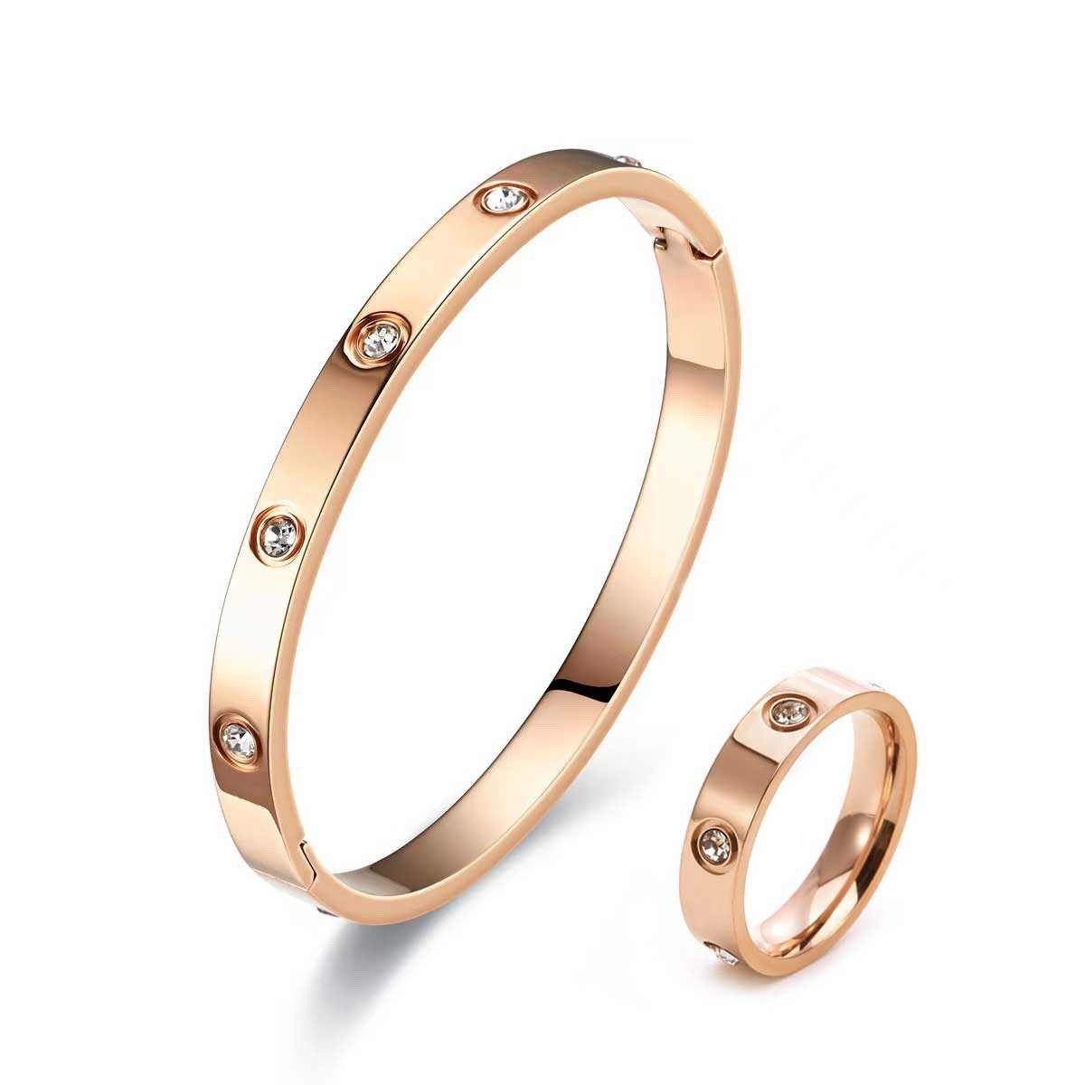 ROUGEMONT Schmuckset Damen Schmuckset Hochglanz Armreif und Ring 18K Gold Wasserfest, Wasserfest