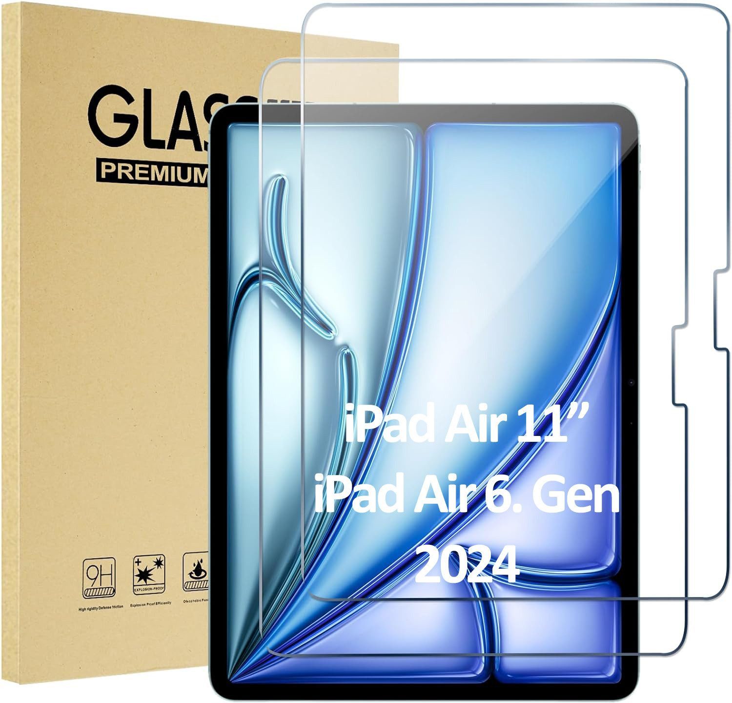 ibettertec Schutzfolie Panzerglas für iPad Air 11 Zoll/iPad Air 7/6. Generation Schutzfolie, (Displayschutz Kompatibel mit iPad Air 11 Zoll M3 2025/ M2 2024 (7/6. Generation), iPad Air 7/6.Generation (11 Zoll,Modelle 2024/2025), 9H Härte 2.5D [Hohe Auflös