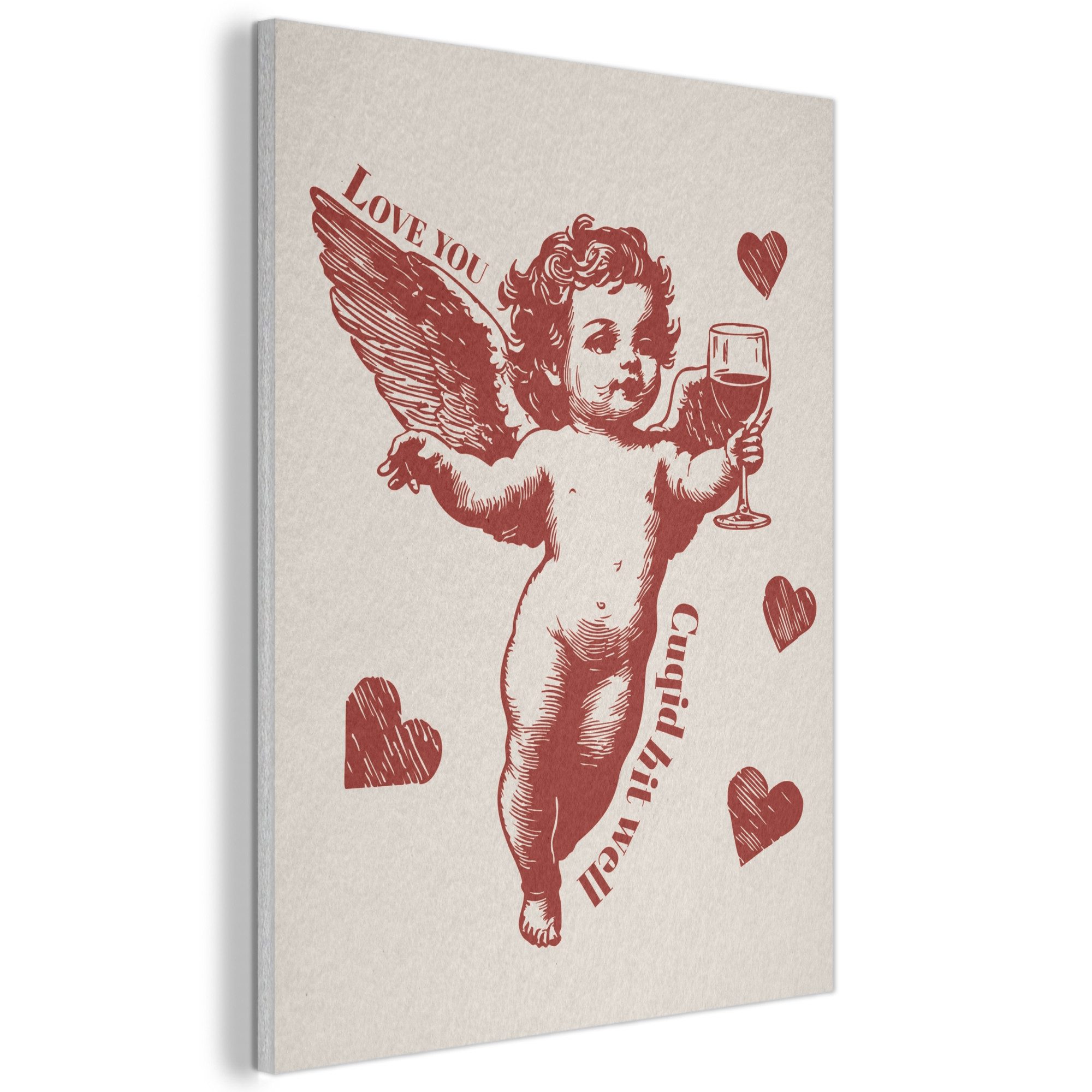 MuchoWow Gemälde Amor - Herzen - Rot - Klassisch, Fotodruck (1 St), Akustikpaneele, Wandpaneele, Schalldämmung, Akustikbilder 30x40 cm