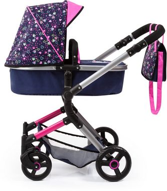 Bayer Kombi-Puppenwagen Vario, Blau/Pink/Herzchen, inkl. Wickeltasche