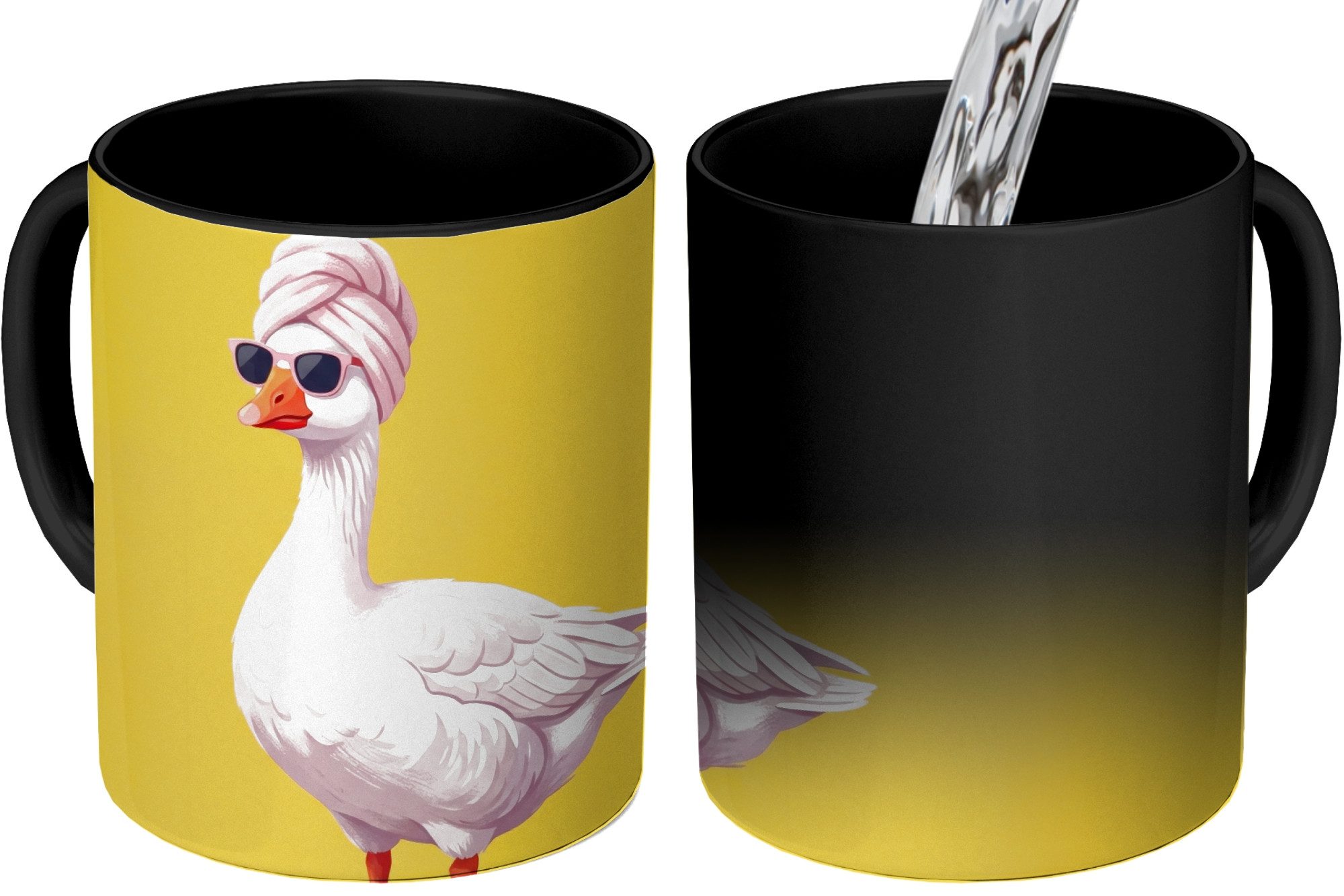 MuchoWow Tasse Duck - Sonnenbrille - Gelb, 1-tlg., Keramik, Farbwechsel, Kaffee Tassen, Teetasse, Zaubertasse, Geschenk