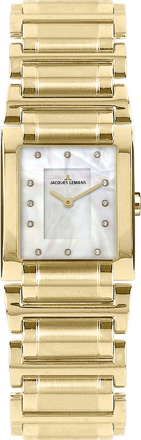 Jacques Lemans Quarzuhr 1-2152G, Armbanduhr, Damenuhr, Perlmutt-Zifferblatt, Glaskristalle