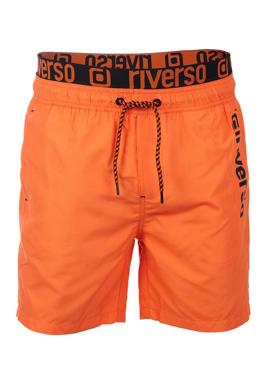 riverso Badeshorts Herren Badehose RIVBobby Regular Fit (1-St) Sportshorts mit Kordelzug Shiny Orange-Black