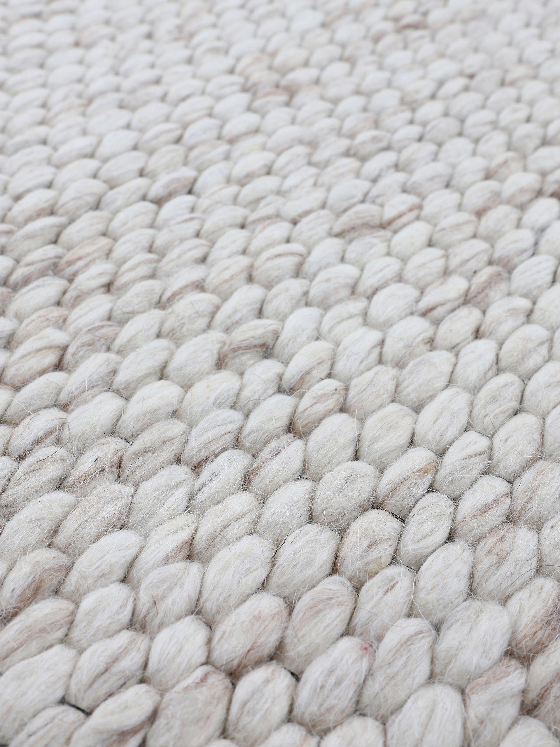 hellbeige Wolle, Sina, kuschelig meliert, reine Handweb & Teppich, 14 Wollteppich carpetfine, mm, Höhe: rechteckig, handgewebt, weich