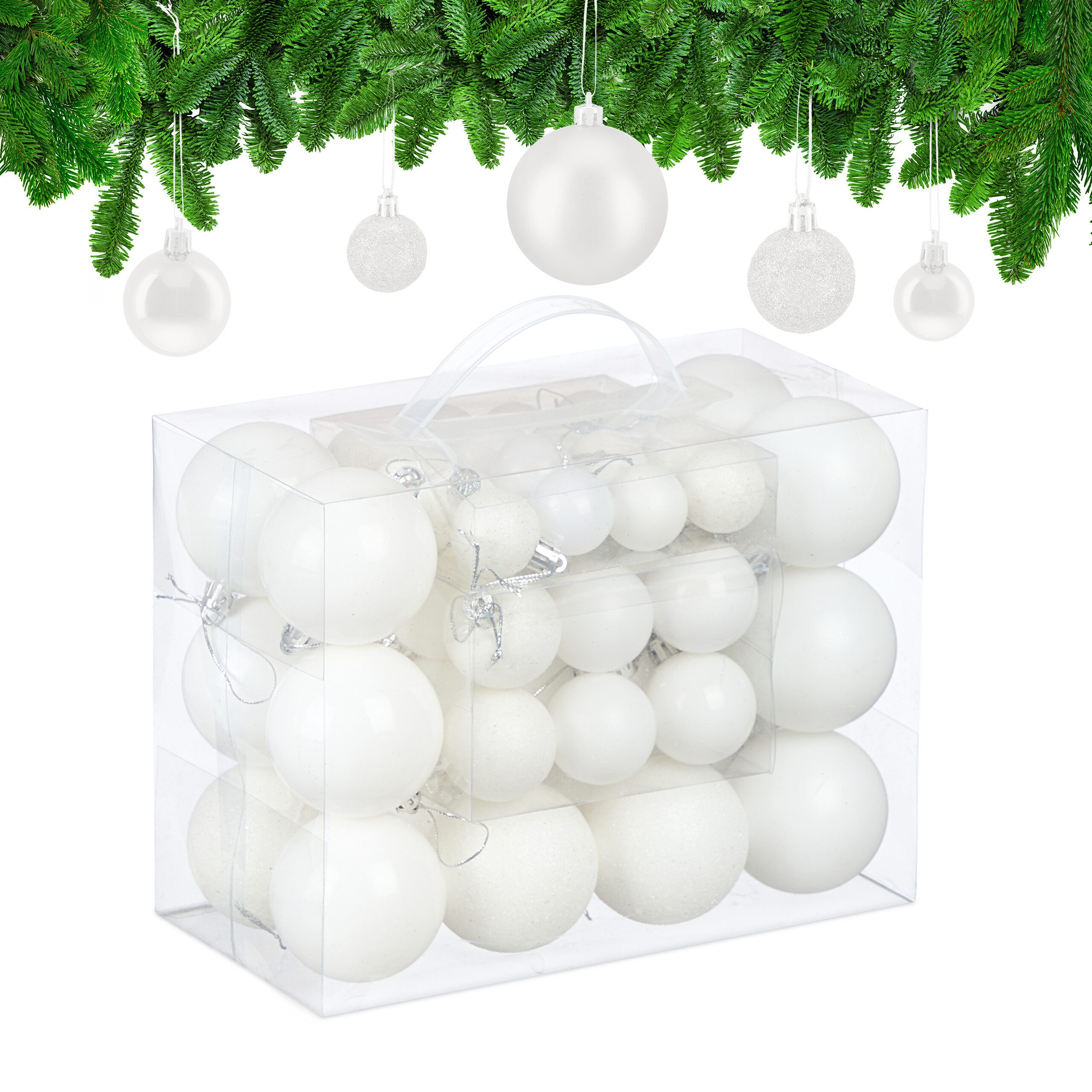 relaxdays Weihnachtsbaumkugel Weihnachtskugeln im 50er Set (50 St), weiß
