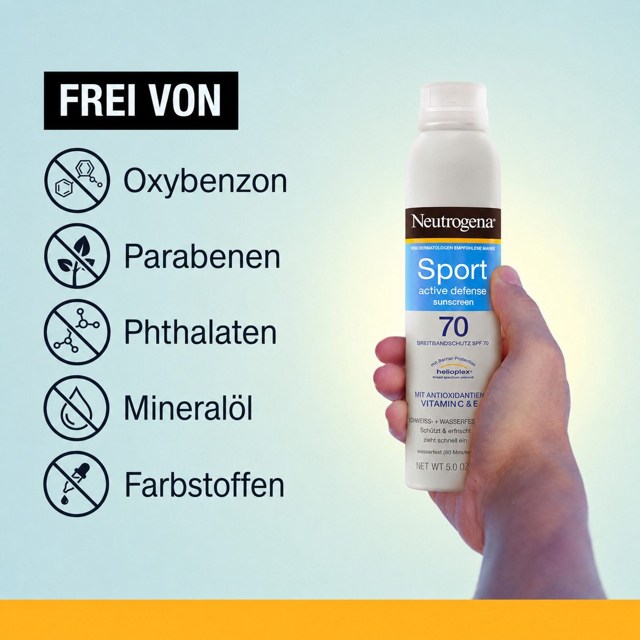 Neutrogena Sonnenschutzspray Sport Active Defense LSF 70, schweiß- und wasserabweisendes Spray, 2-tlg., 1er oder 2er Set