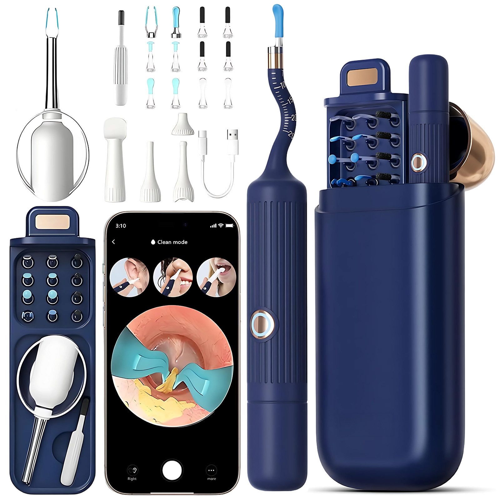 AKKEE Ohrenreiniger Entferner mit Kamera, 1920P HD-Otoskop, Ohrenreiniger mit WLAN, IP67 Wasserdicht, 6 LEDs